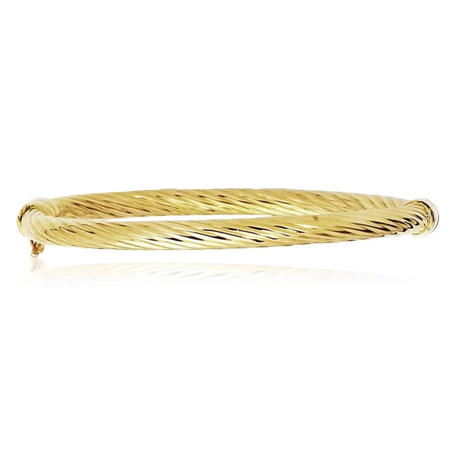 14K Yellow Gold 3mm Diamond-Cut Twisted Pattern Bangle Bracelet 7"