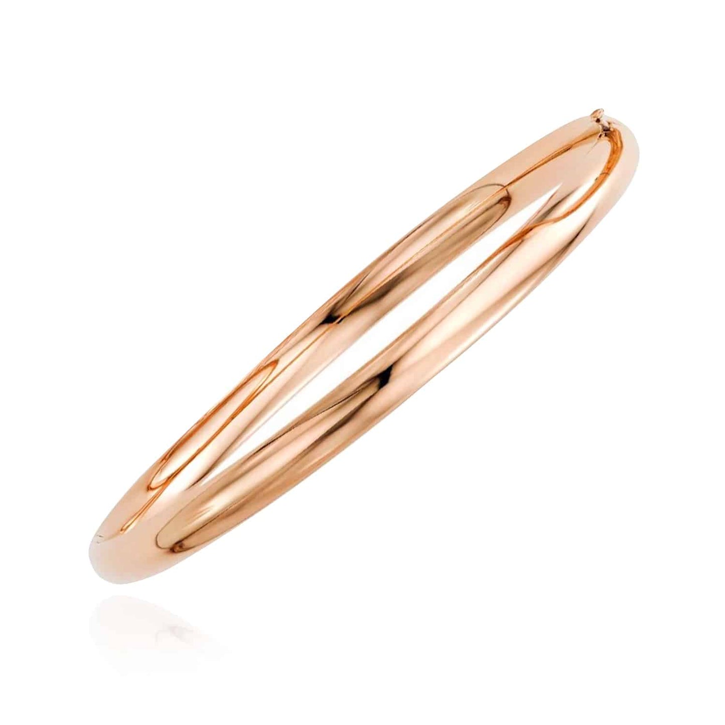 14K Yellow Gold White Rose 5mm Bangle Bracelet 7"-8"