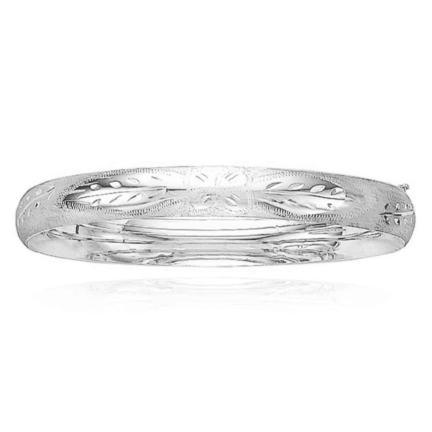 14K Gold Yellow White 8mm Diamond-Cut Floral Pattern Bangle Bracelet 7"-8"