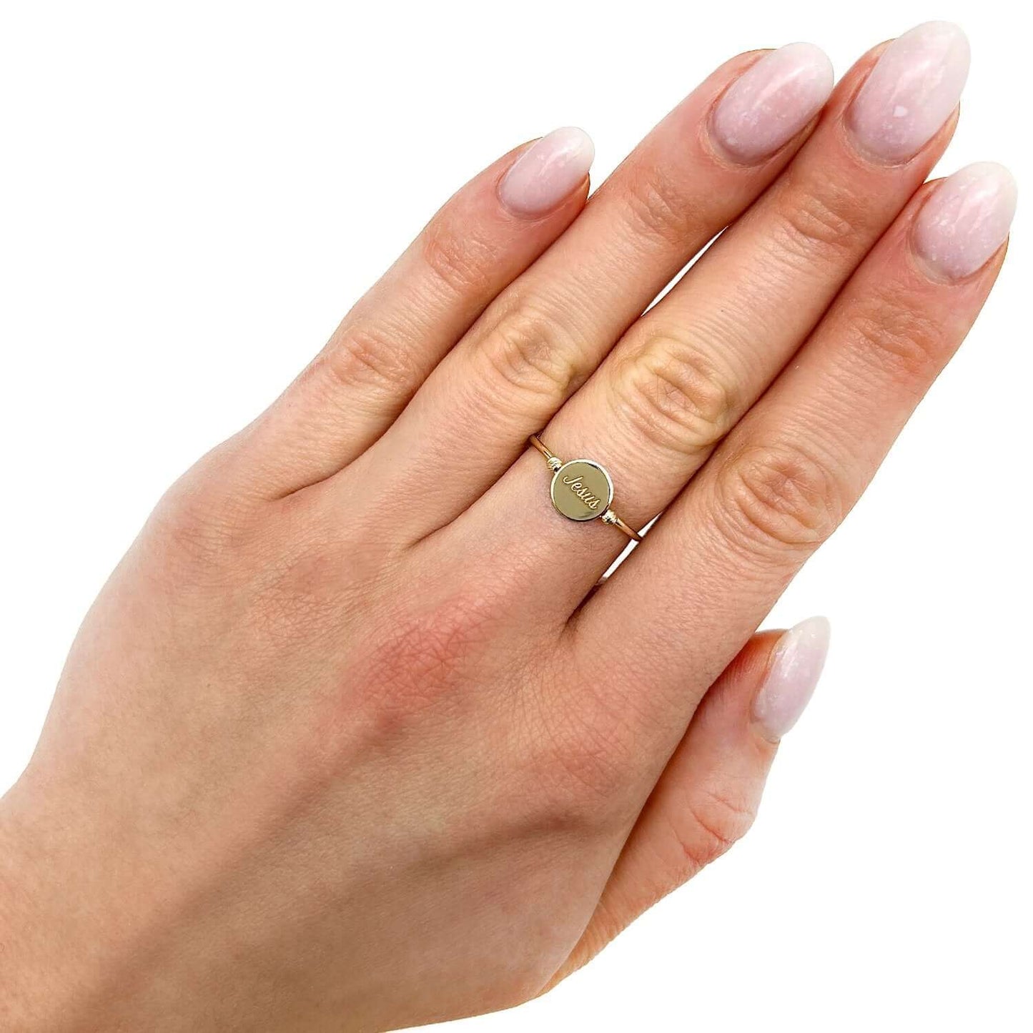 Engravable 14K Gold Personalized Initial Disc Ring