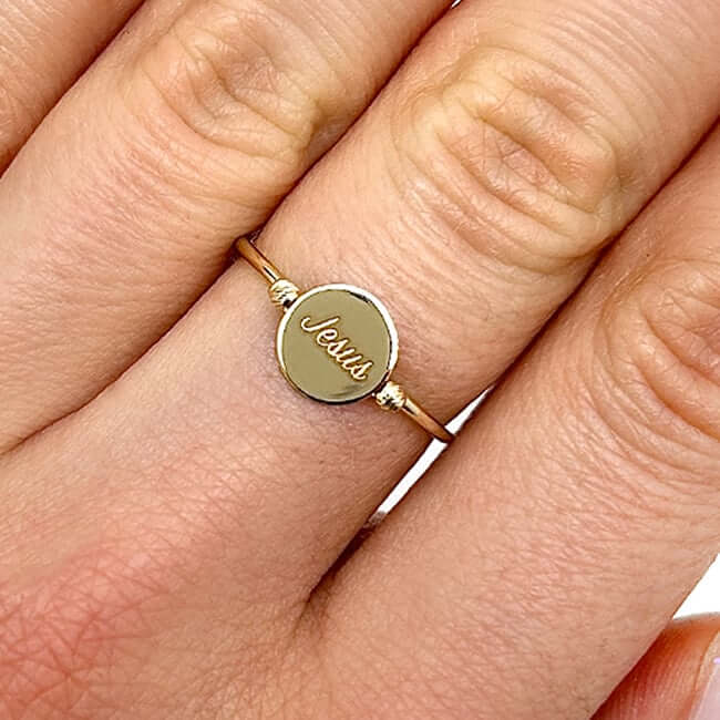 Engravable 14K Gold Personalized Initial Disc Ring