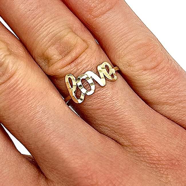 14K Gold Diamond-Cut LOVE Ring