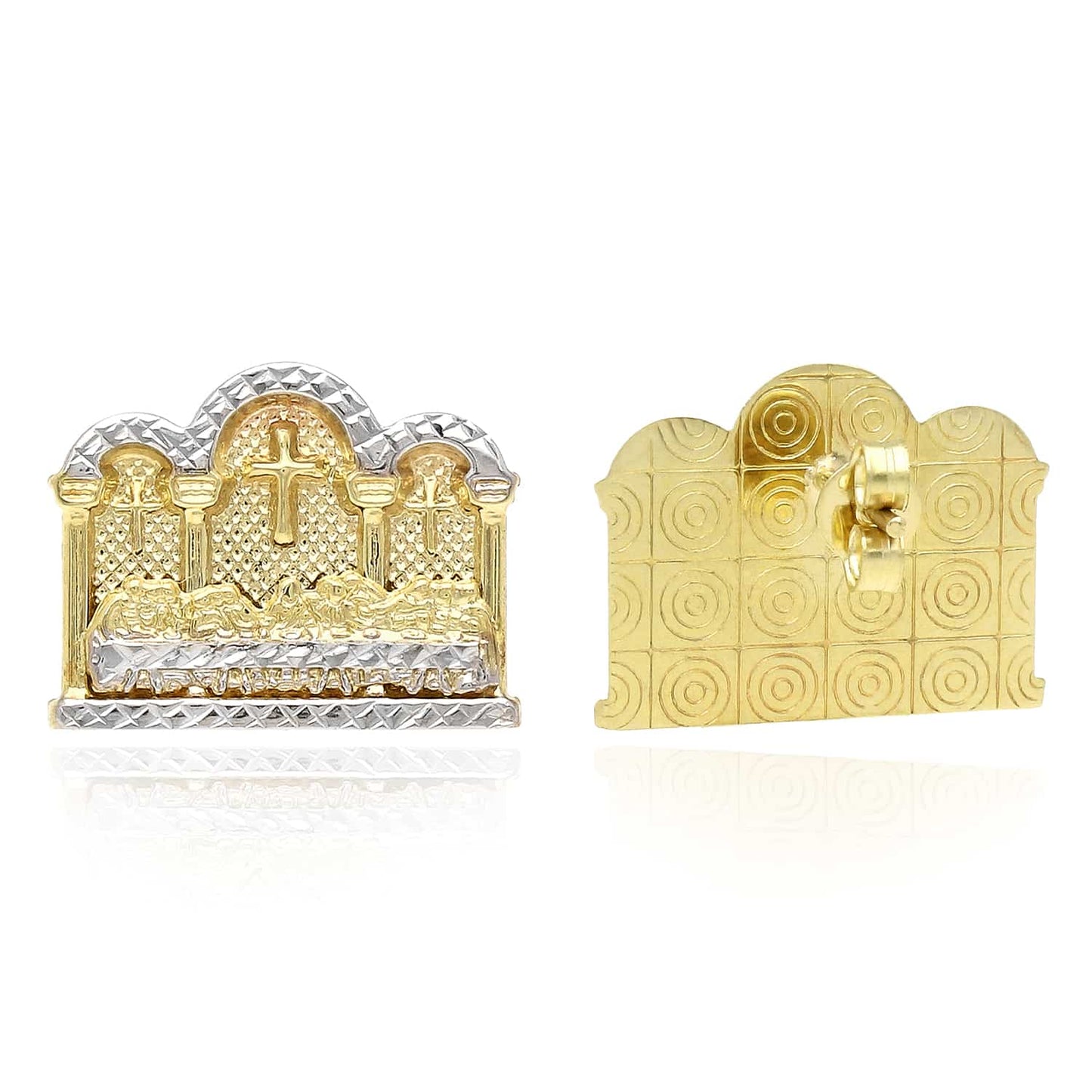 10K Gold Two-Tone Yellow White Diamond-Cut Last Supper Stud Earrings 10mm-16mm