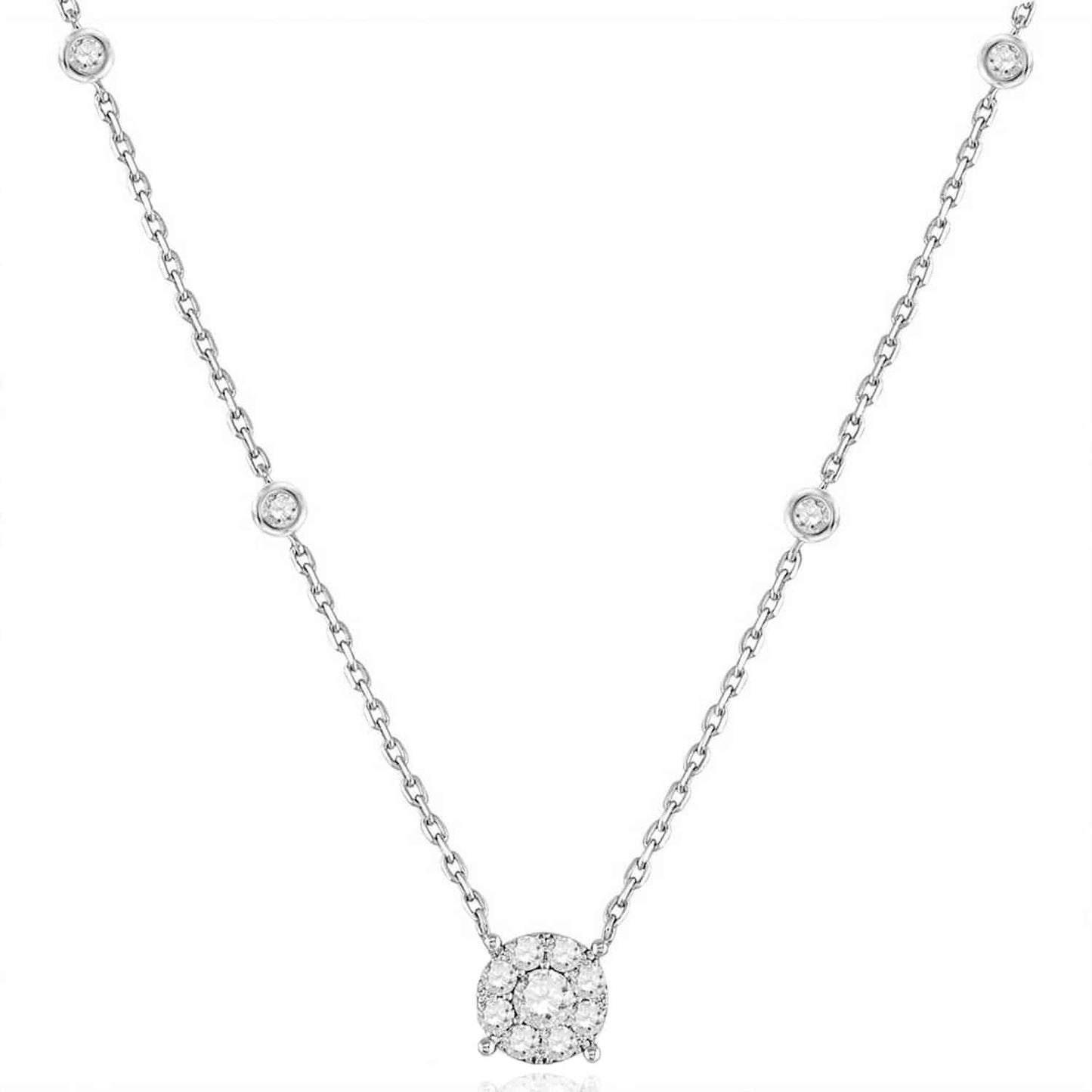 Real Diamond 10K Real Gold White Rose By The Yard Halo Pendant Necklace 18"