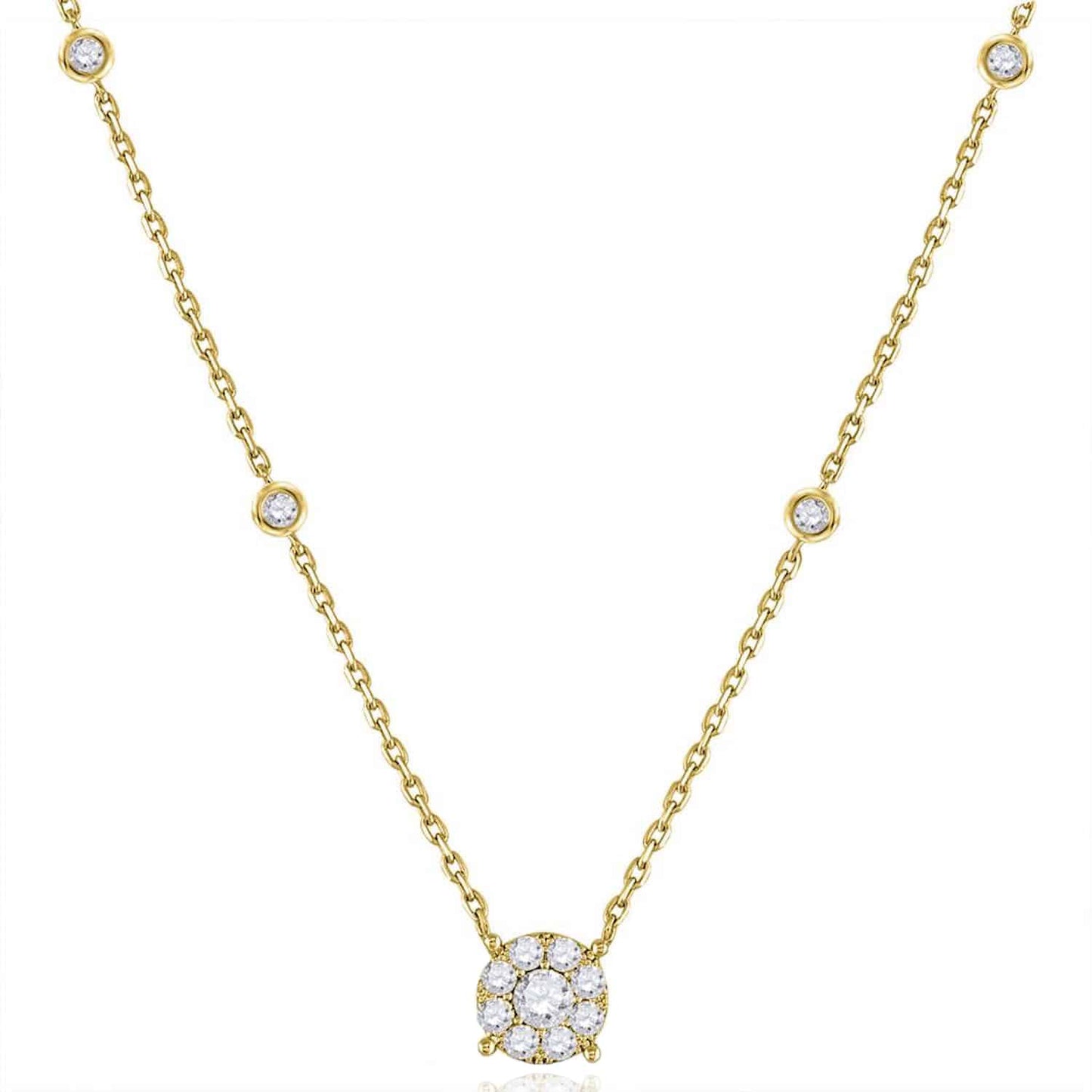 Real Diamond 10K Real Gold White Rose By The Yard Halo Pendant Necklace 18"