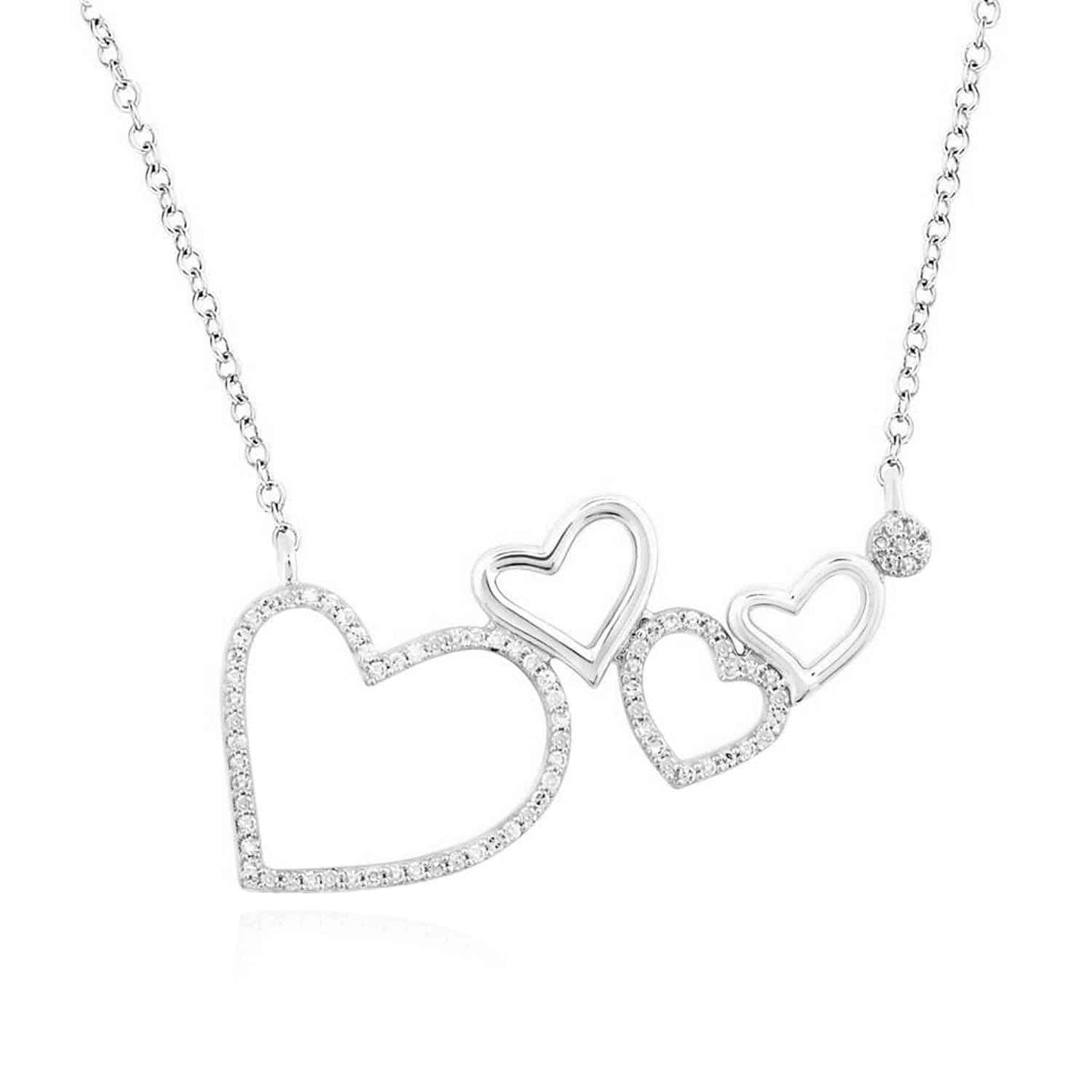 Real Diamond 10K Gold Yellow White Composite Open Hearts Pendant Necklace 18"
