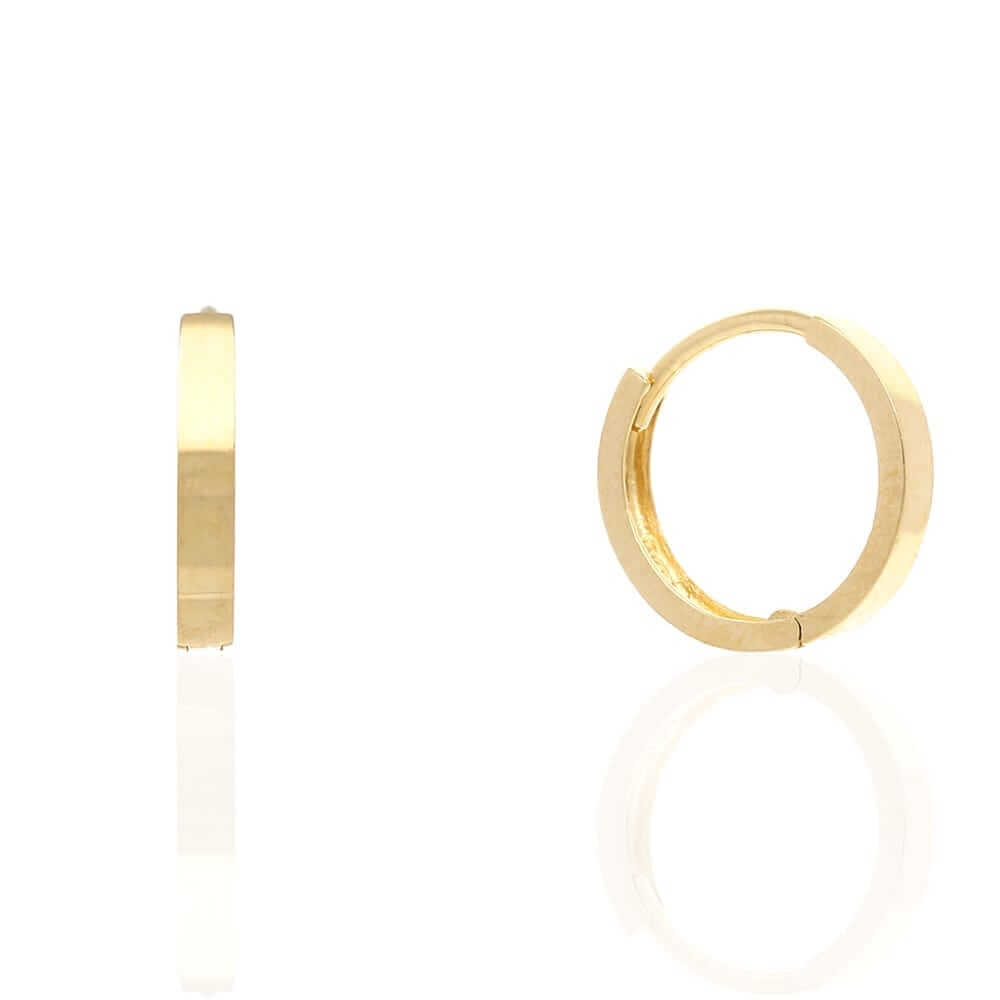 14k Gold Plain Squared Hoop Earrings 10mm Yellow Gold, Rose Gold & White Gold