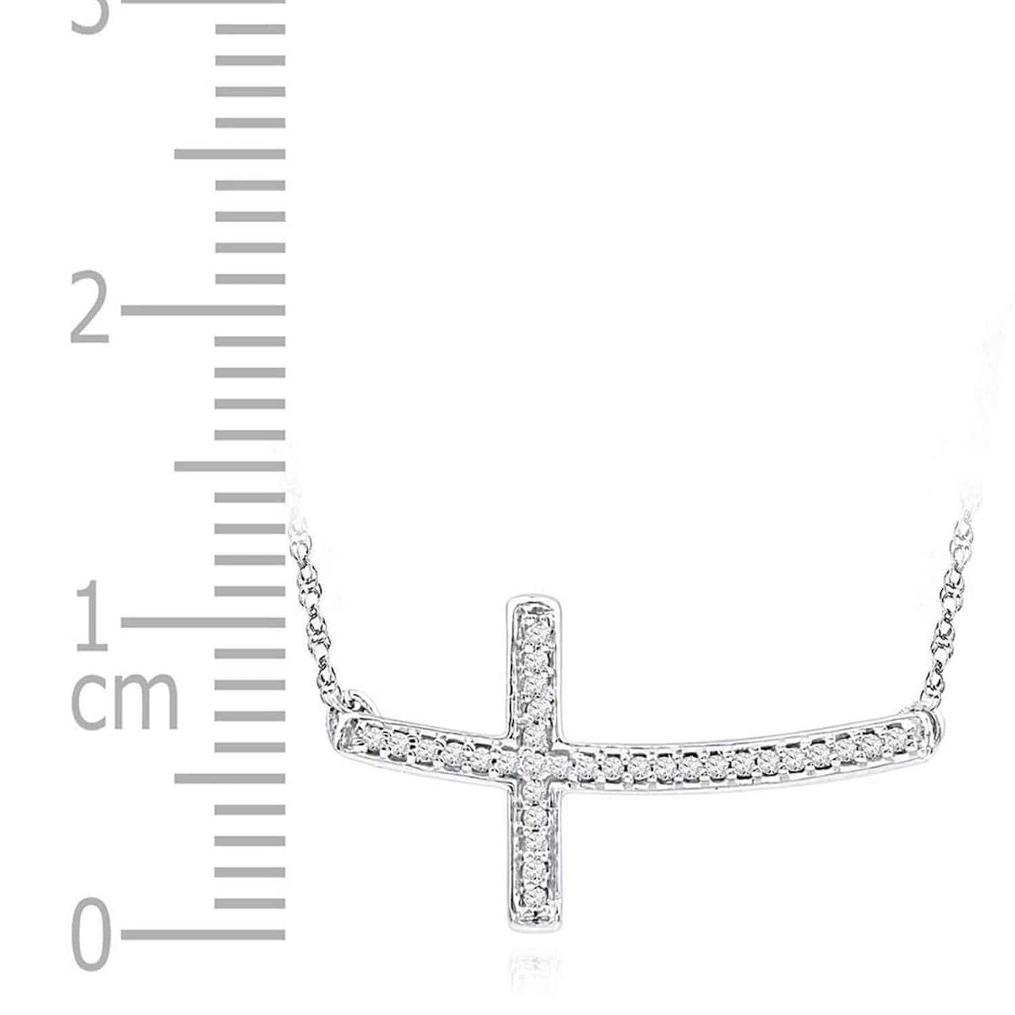 Real Diamond 18K White Gold Over Silver Sideways Cross Pendant Necklace 18"