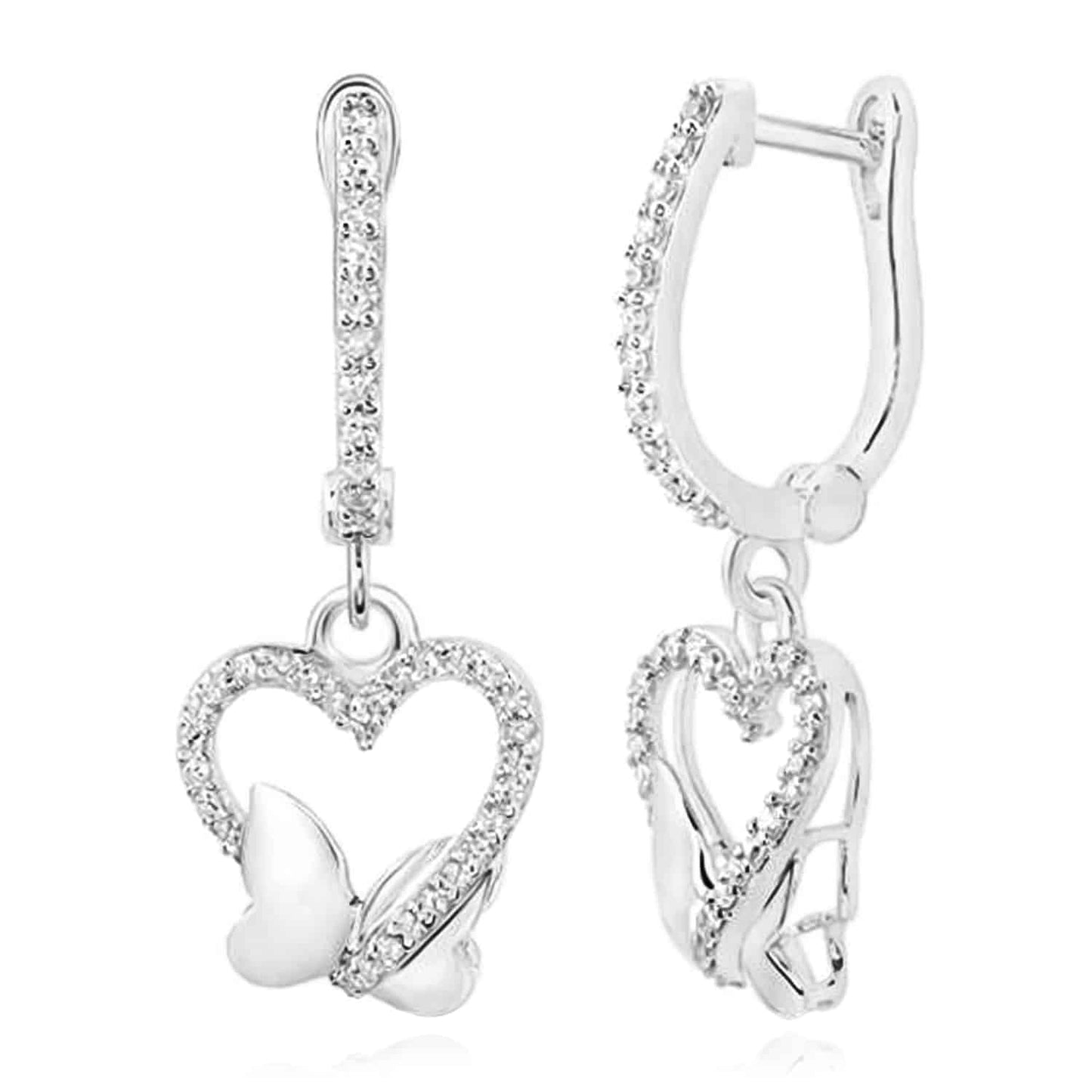 Real Diamond 10K Gold Yellow White Drop Butterfly Heart French Clip Earrings