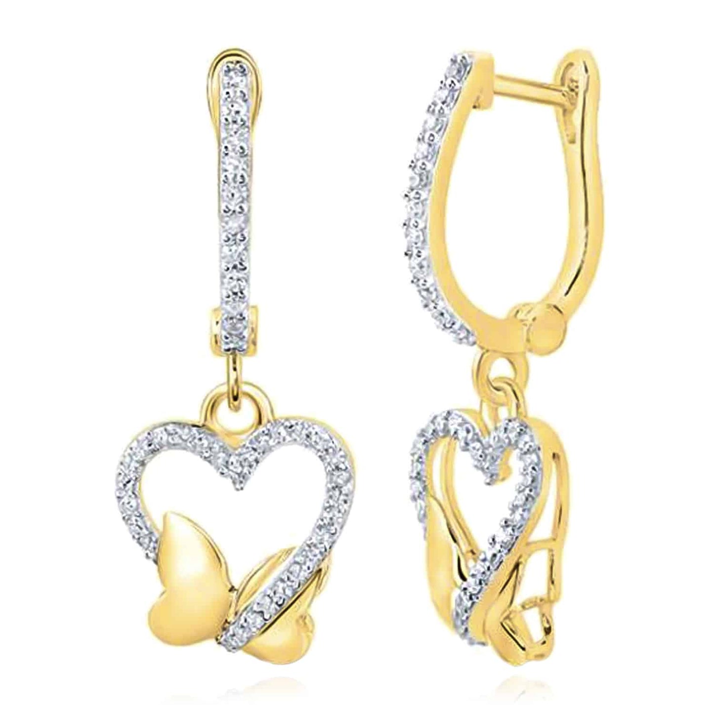 Real Diamond 10K Gold Yellow White Drop Butterfly Heart French Clip Earrings