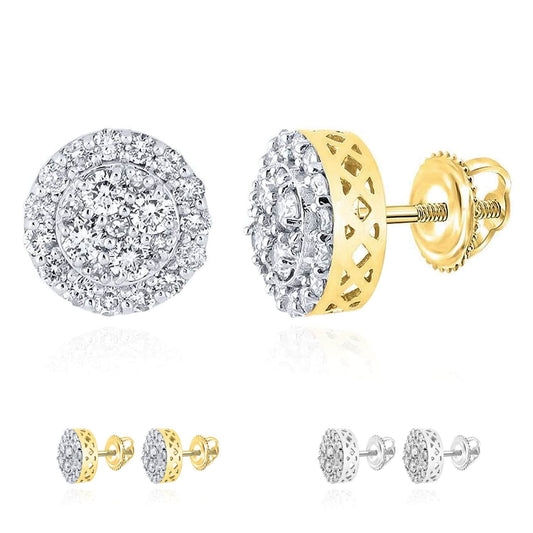 Natural Diamond 10K Gold White Round Cluster Screw Back Stud Earrings