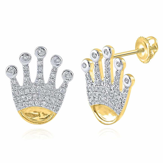 0.26CTW Natural Diamond 10K Yellow Gold Pave Royal Crown Stud Earrings