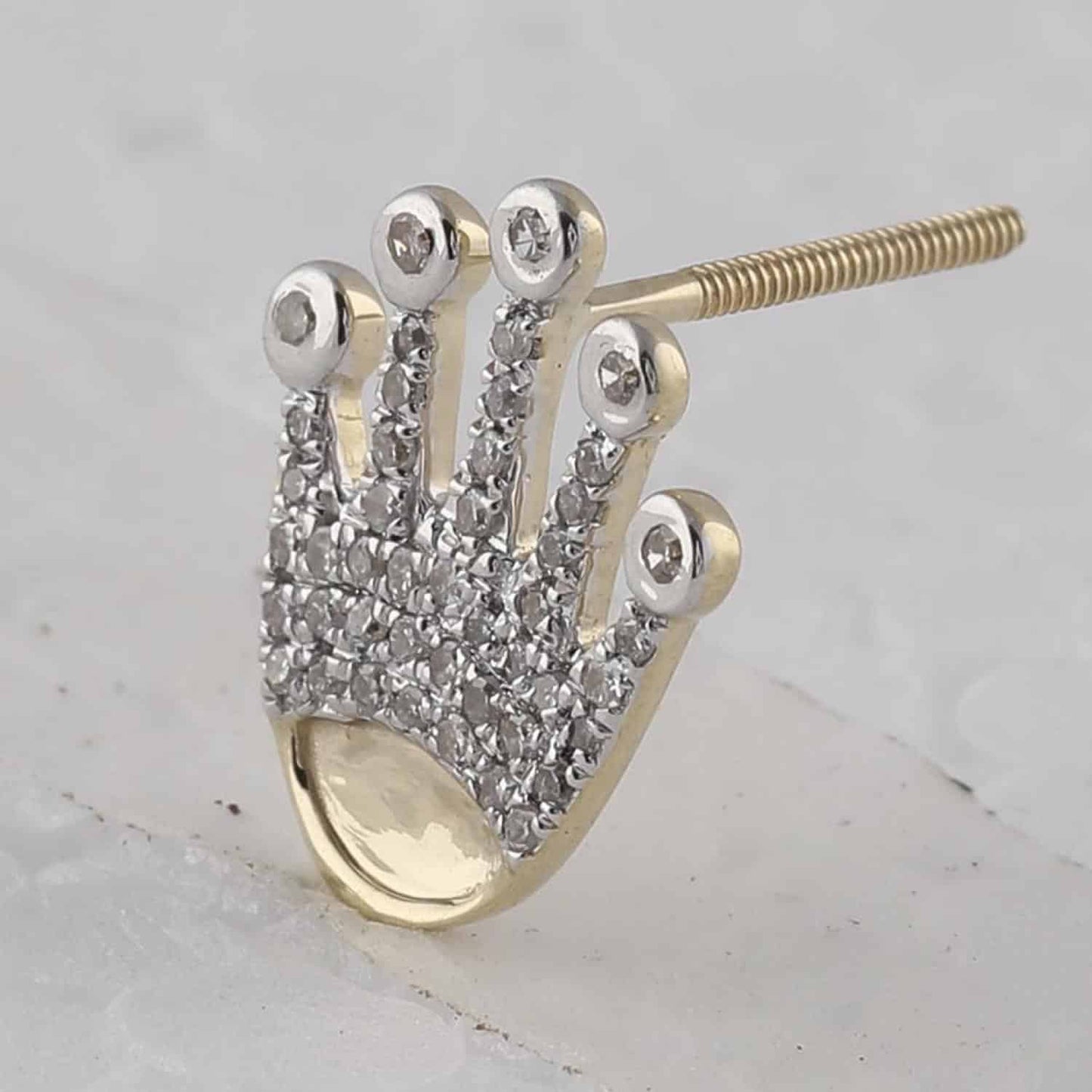 0.26CTW Real Diamond 10K Yellow Gold Pave Royal Crown Stud Earrings