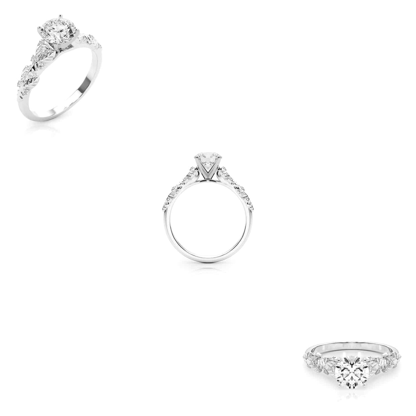 1.05CTW Lab-Grown Diamond 18K Gold White Leaf Shank Engagement Ring