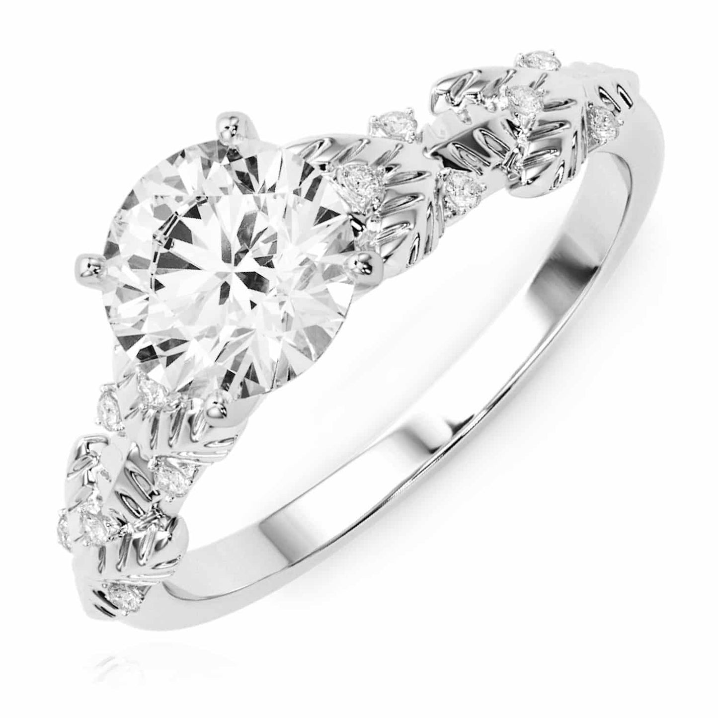 1.05CTW Lab-Grown Diamond 18K Gold White Leaf Shank Engagement Ring