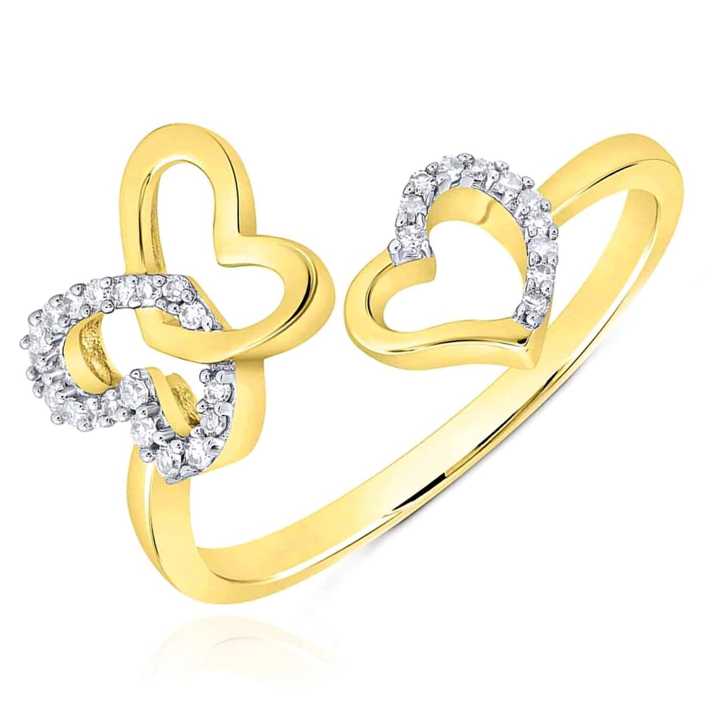 0.10CTW Real Diamond 10K Yellow Gold Butterfly Bypass Ring