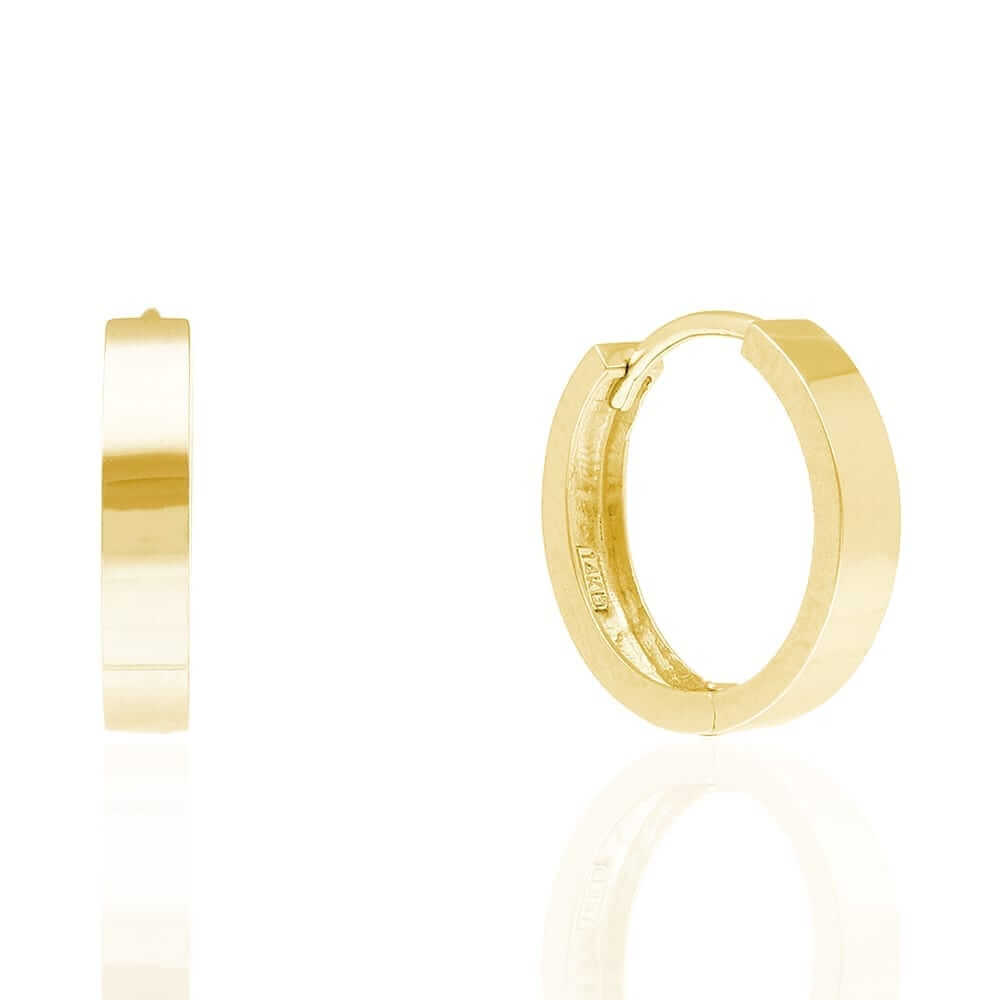 14k Gold Plain Squared Hoop Earrings 14mm Yellow Gold, Rose Gold & White Gold