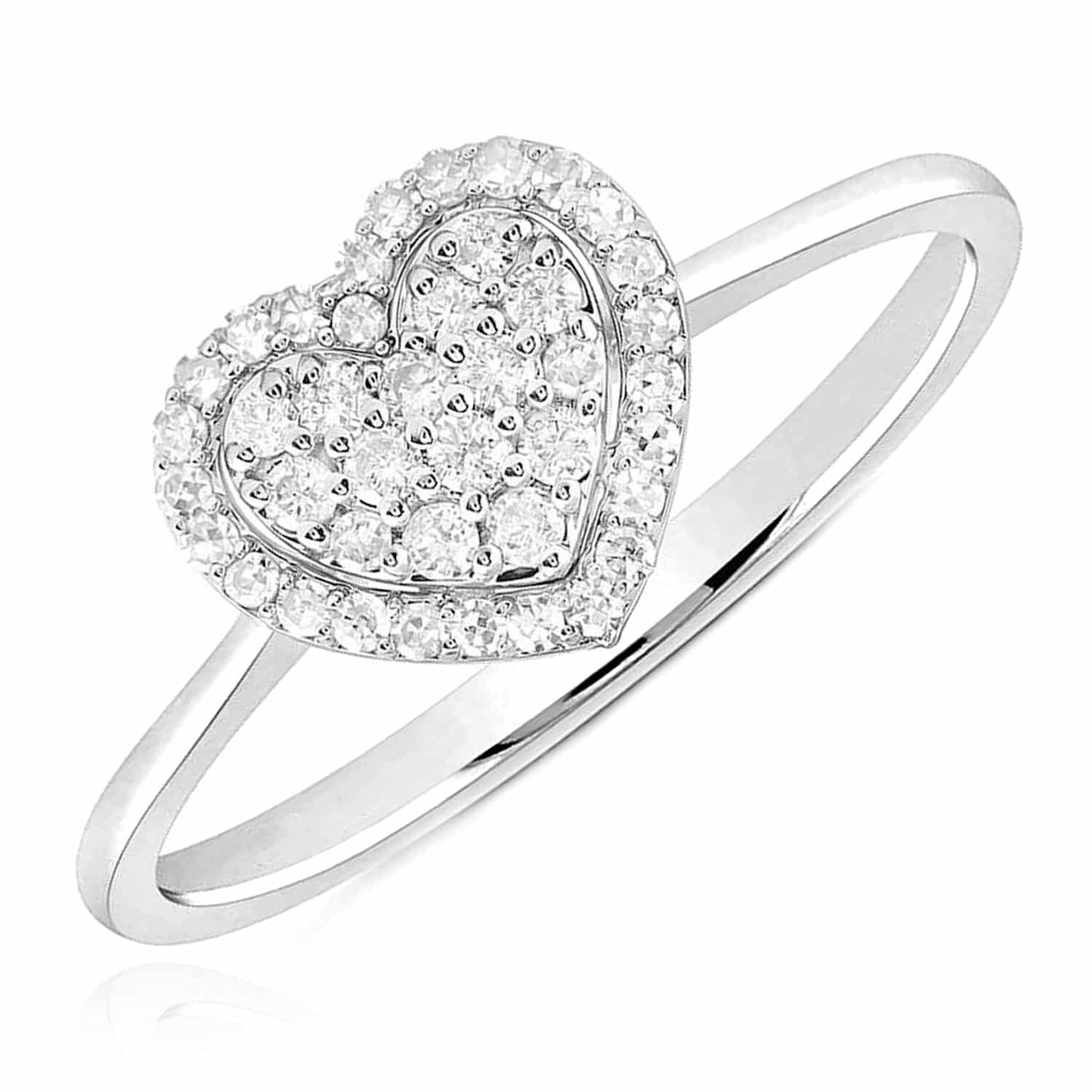 0.25CTW Real Diamond 10K White Gold Cluster Heart Ring