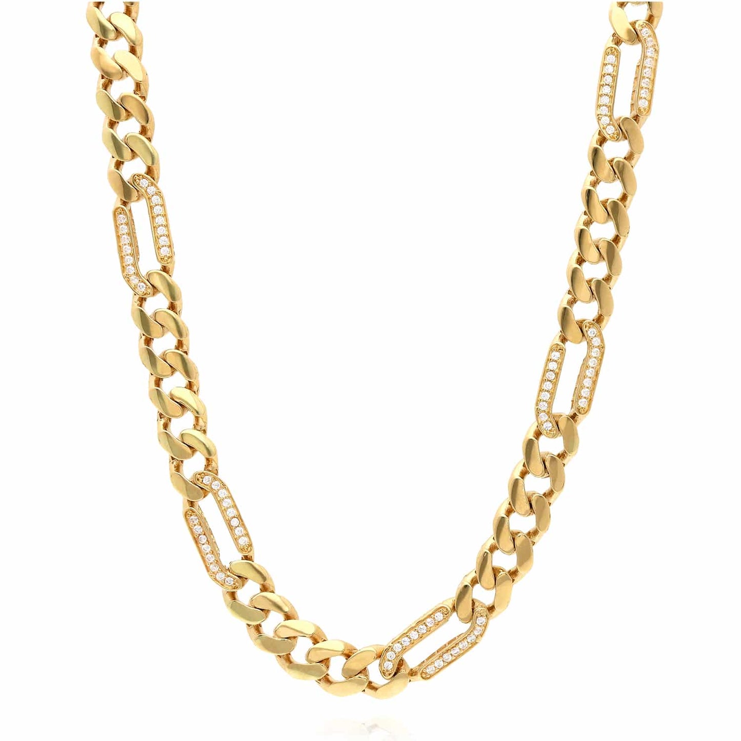 14K Gold CZ 7mm Figaro Miami Cuban Chain Necklace 16"-18"