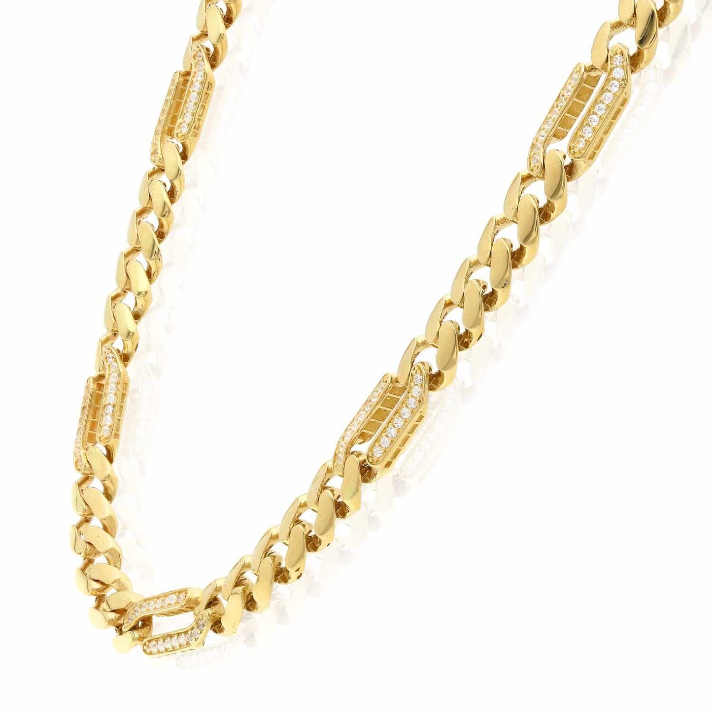 14K Gold CZ 7mm Figaro Miami Cuban Chain Necklace 16"-18"
