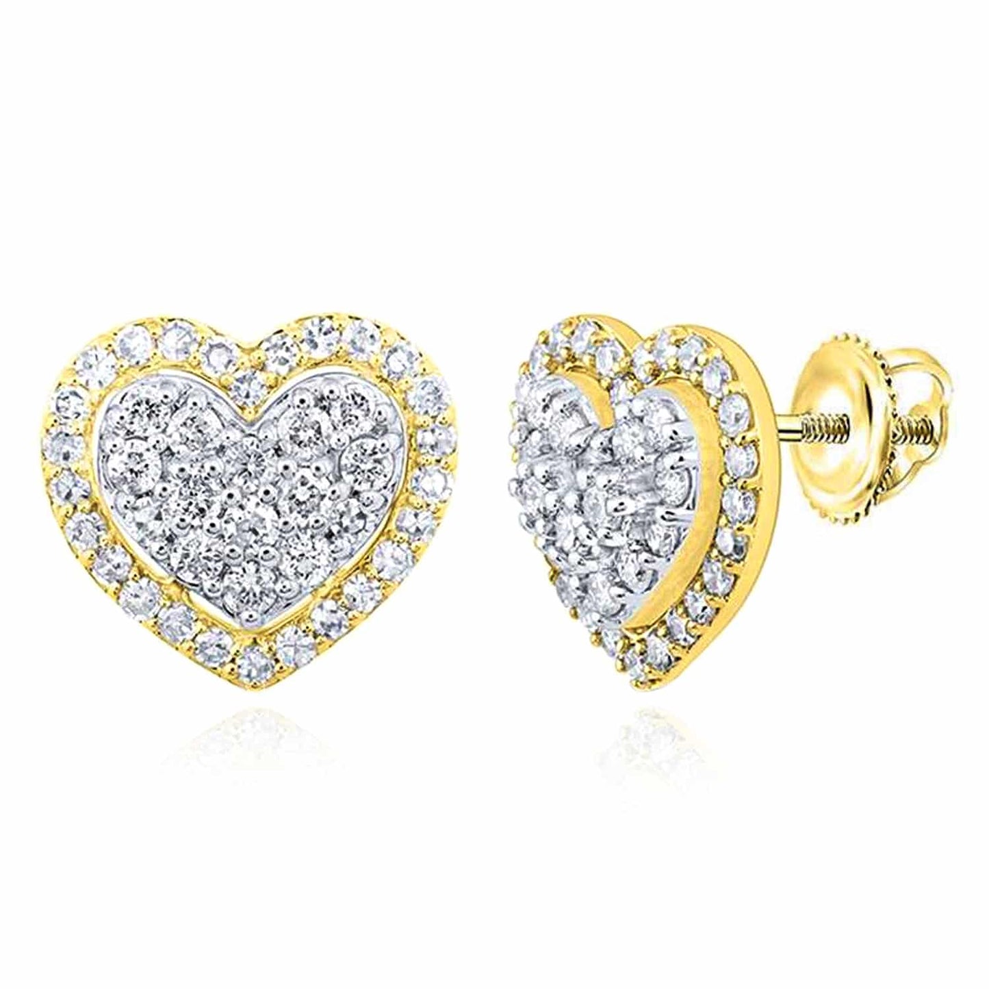 0.50CTW Real Diamond 10k Gold Cluster Heart Stud Earrings 9mm