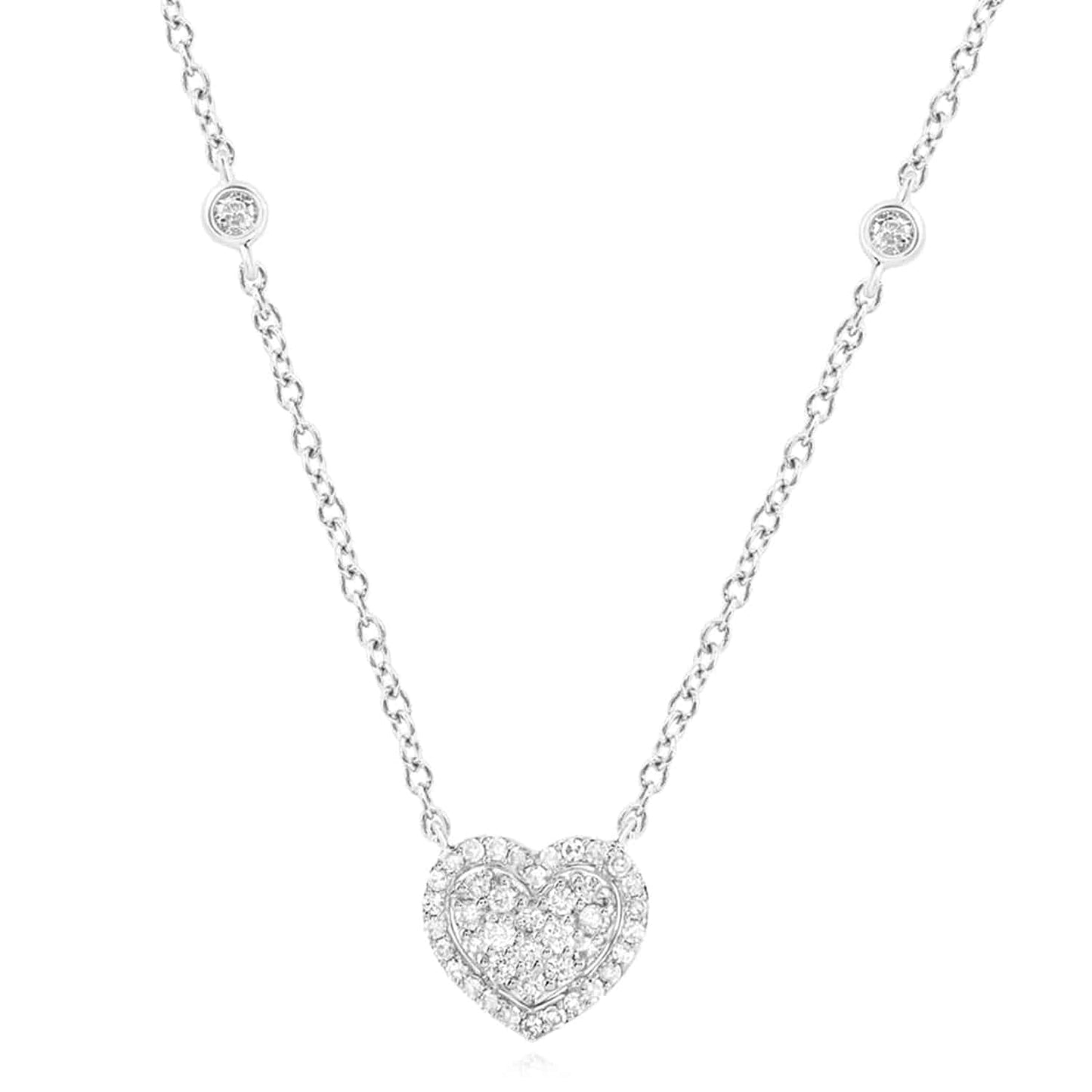 Real Diamond 10K Gold Yellow White By The Yard Heart Pendant Necklace 18"