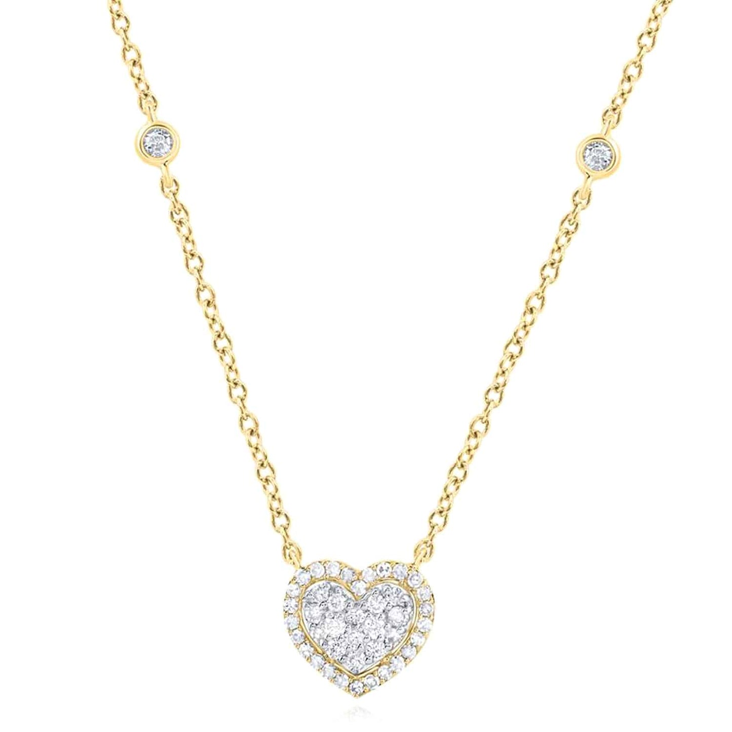 Real Diamond 10K Gold Yellow White By The Yard Heart Pendant Necklace 18"