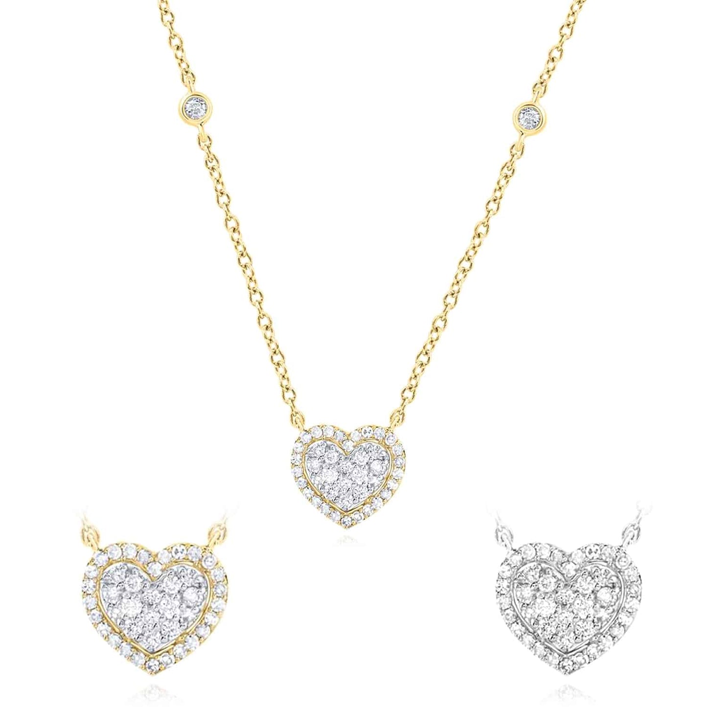 Real Diamond 10K Gold Yellow White By The Yard Heart Pendant Necklace 18"