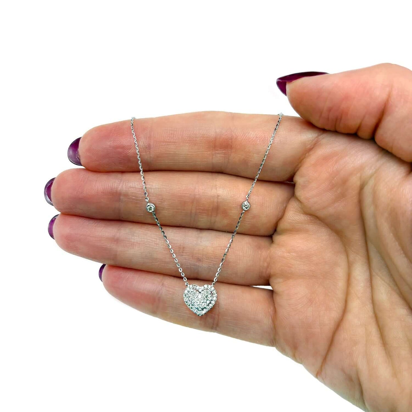 Real Diamond 10K Gold Yellow White By The Yard Heart Pendant Necklace 18"