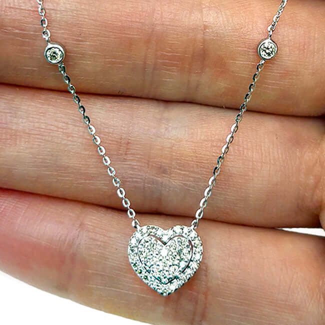 Real Diamond 10K Gold Yellow White By The Yard Heart Pendant Necklace 18"