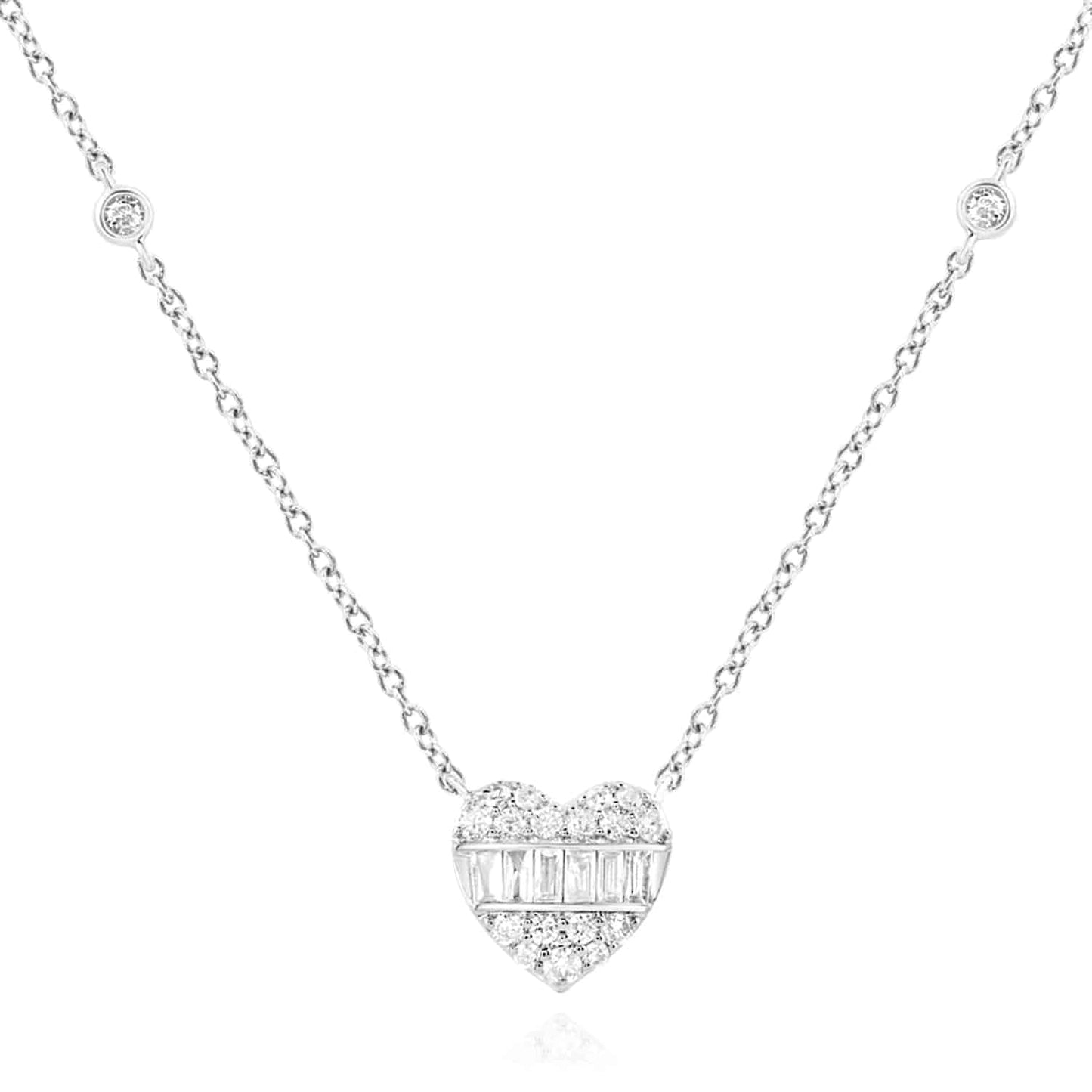 0.25CTW Real Diamond 10K Gold Yellow White Baguette Heart Pendant Necklace