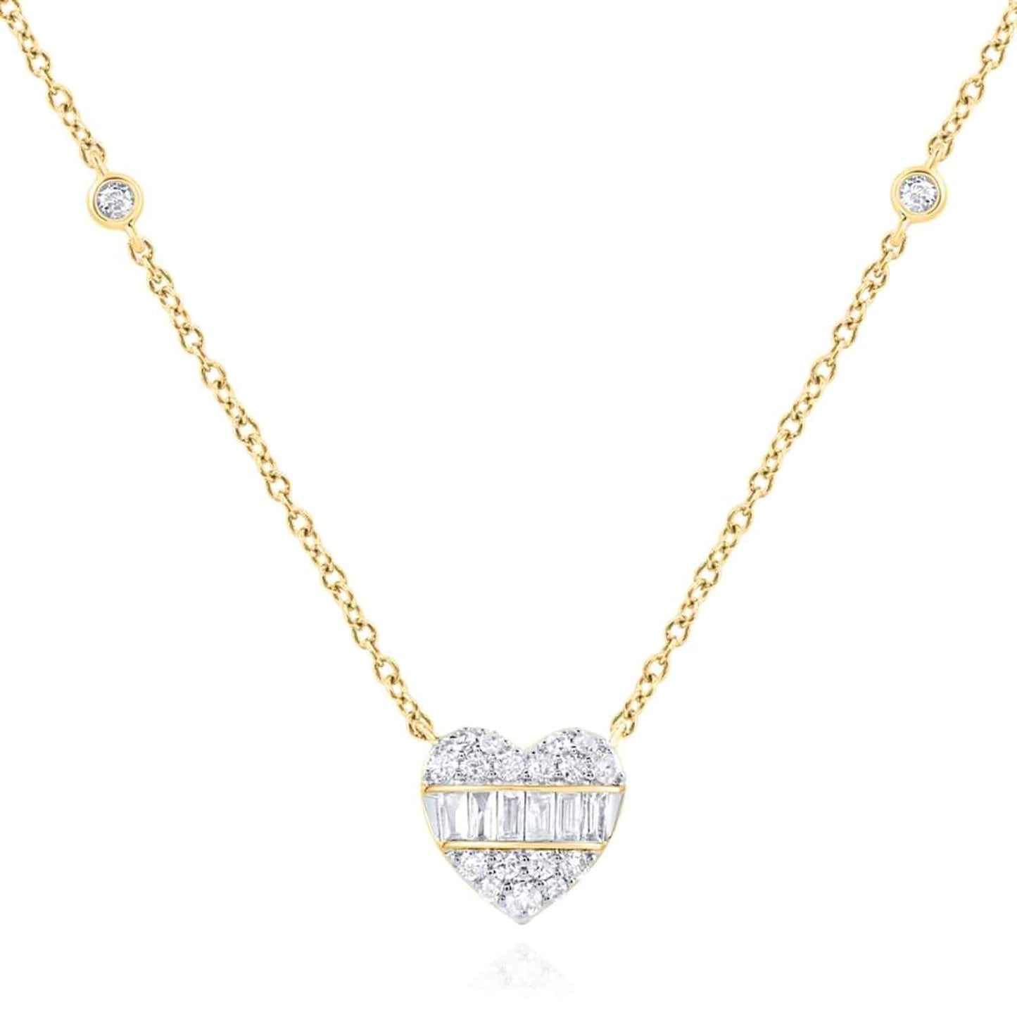 0.25CTW Real Diamond 10K Gold Yellow White Baguette Heart Pendant Necklace