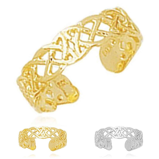 14K Yellow Gold White 4mm Adjustable Celtic Toe Ring