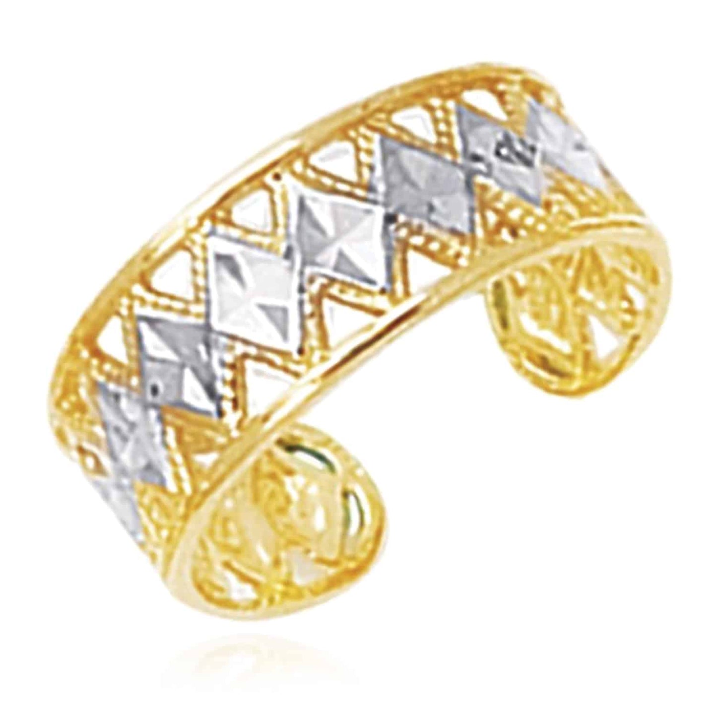 14K Gold Two-Tone Yellow White Diamond-Cut Adjustable Toe Ring