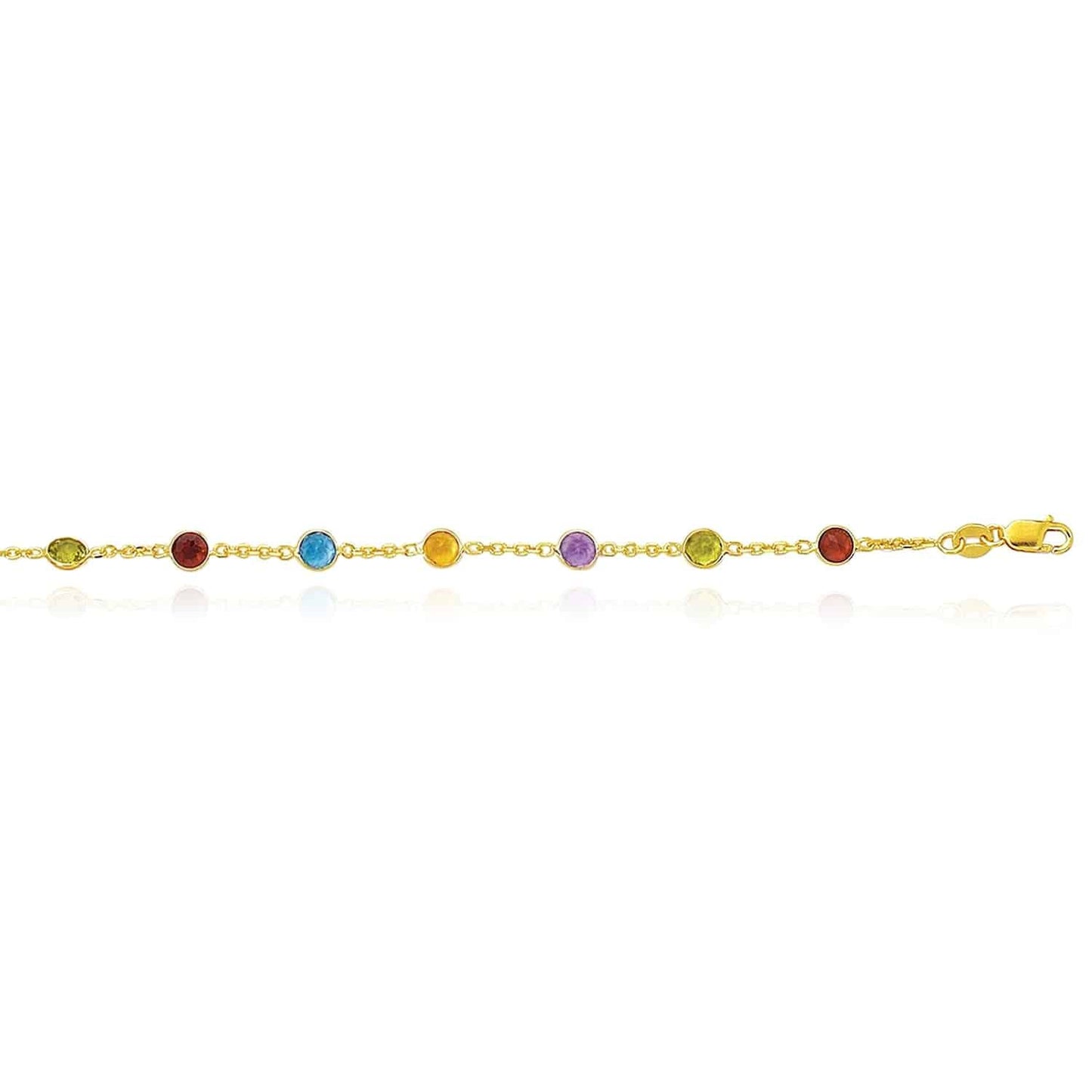 14K Gold Yellow Bezel Multicolor Colorstone Anklet Bracelet 10"