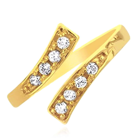 14K Yellow Gold CZ Bypass Toe Ring Adjustable