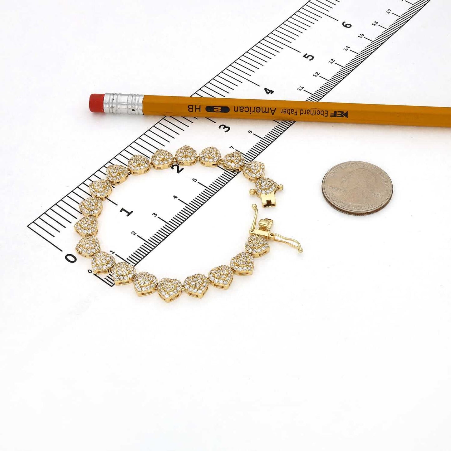 14K Gold Yellow CZ Heart Cluster Tennis Bracelet 6.75"