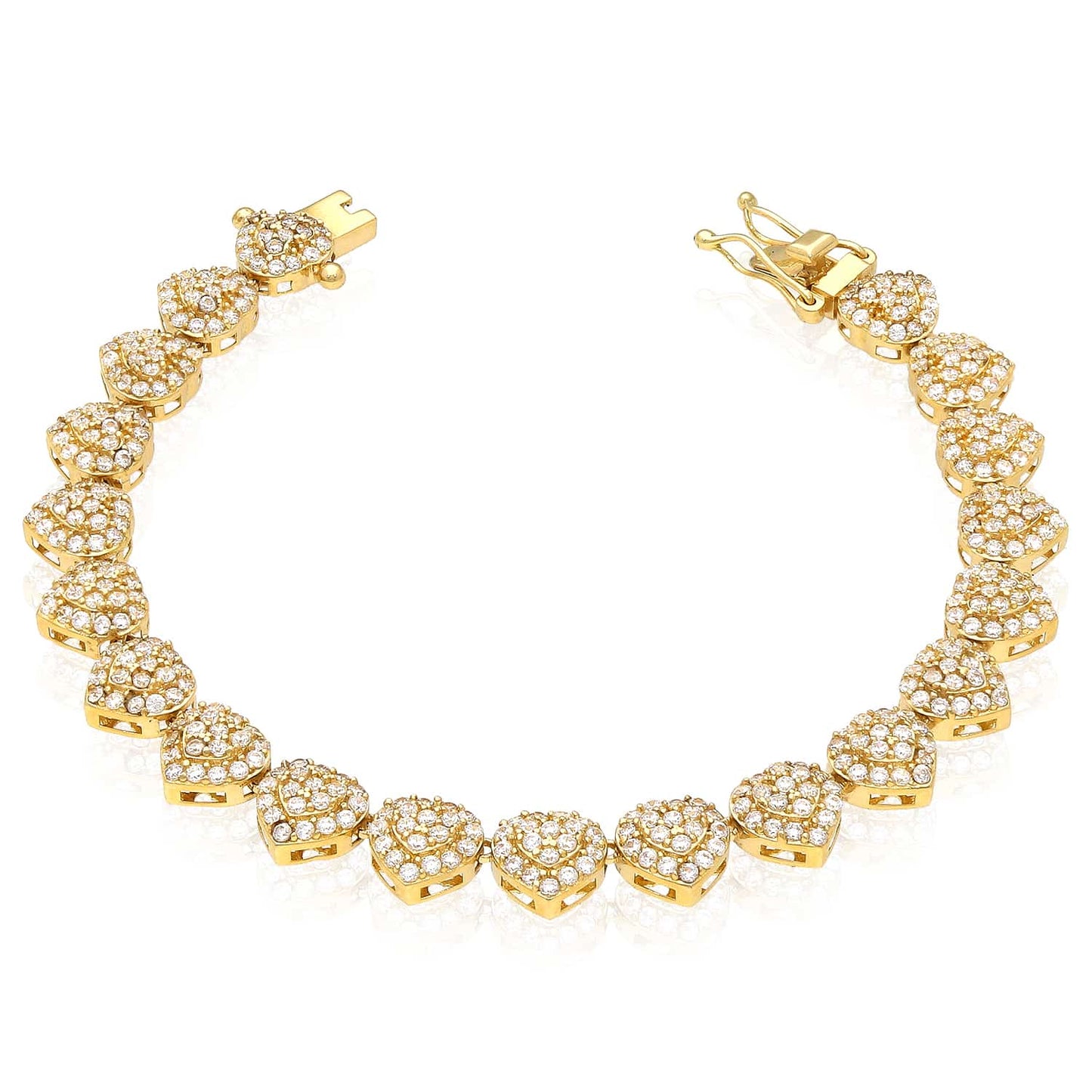 14K Gold Yellow CZ Heart Cluster Tennis Bracelet 6.75"