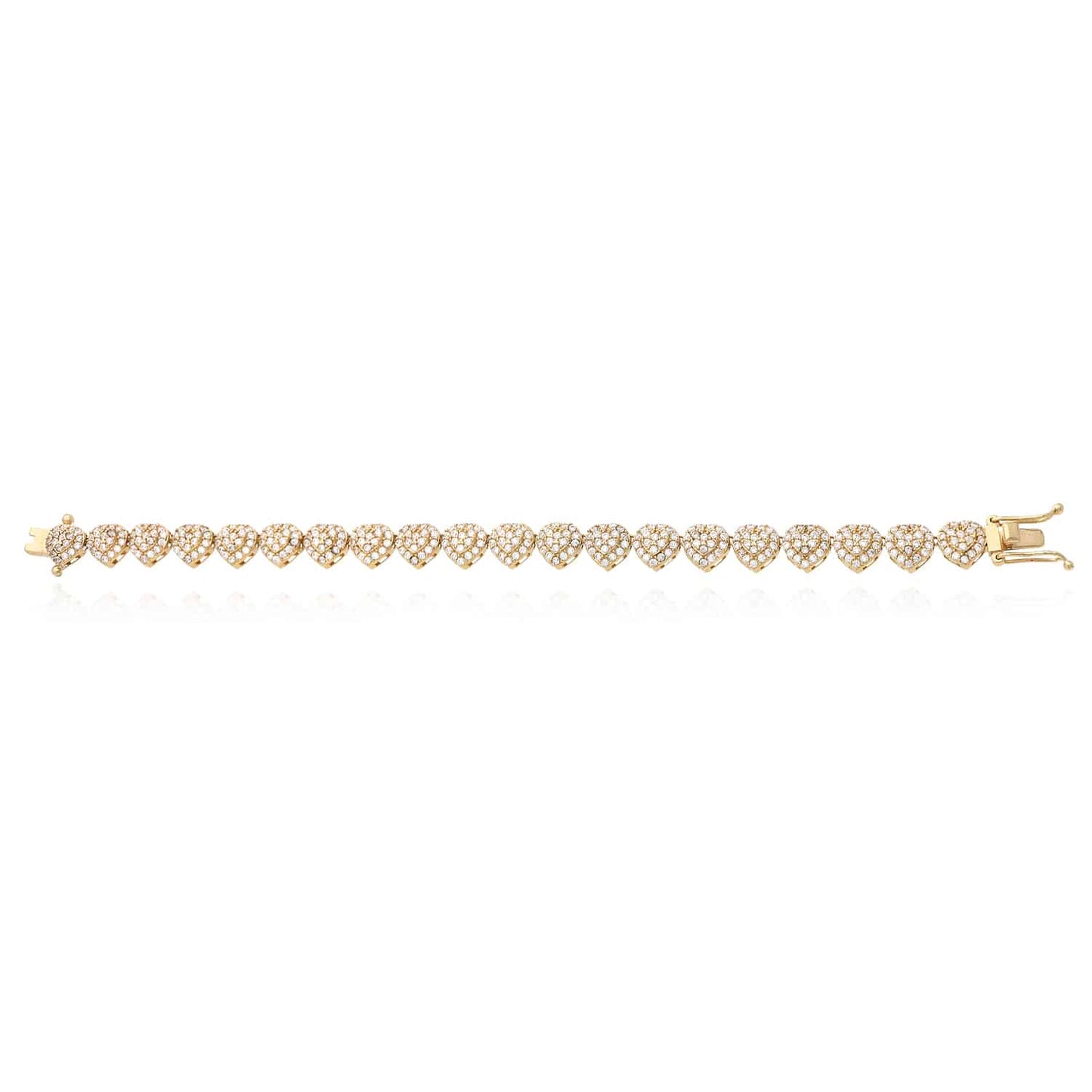 14K Gold Yellow CZ Heart Cluster Tennis Bracelet 6.75"
