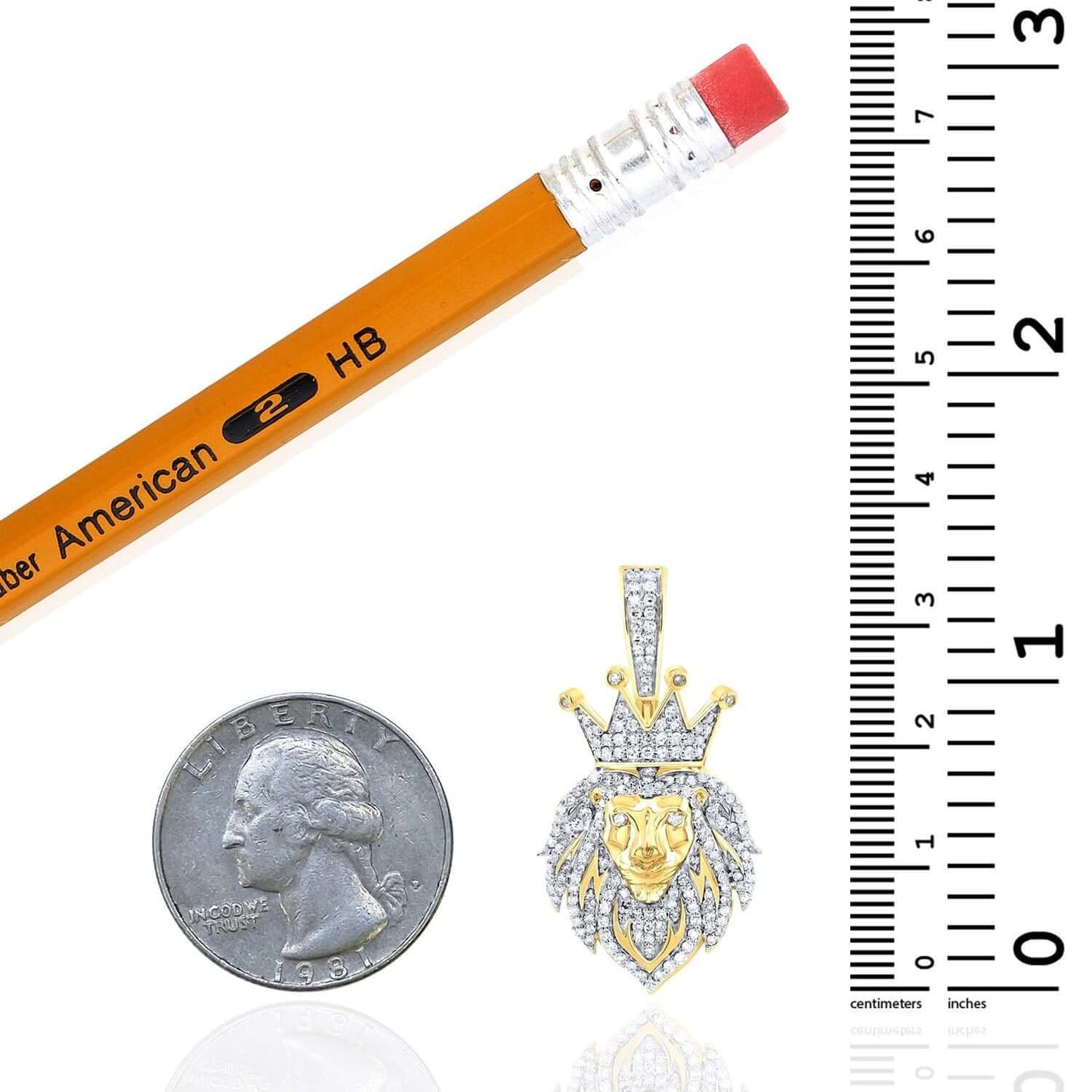 0.62CTW Real Diamond 10K Real Gold Crown Lion Face Pendant 1.4"