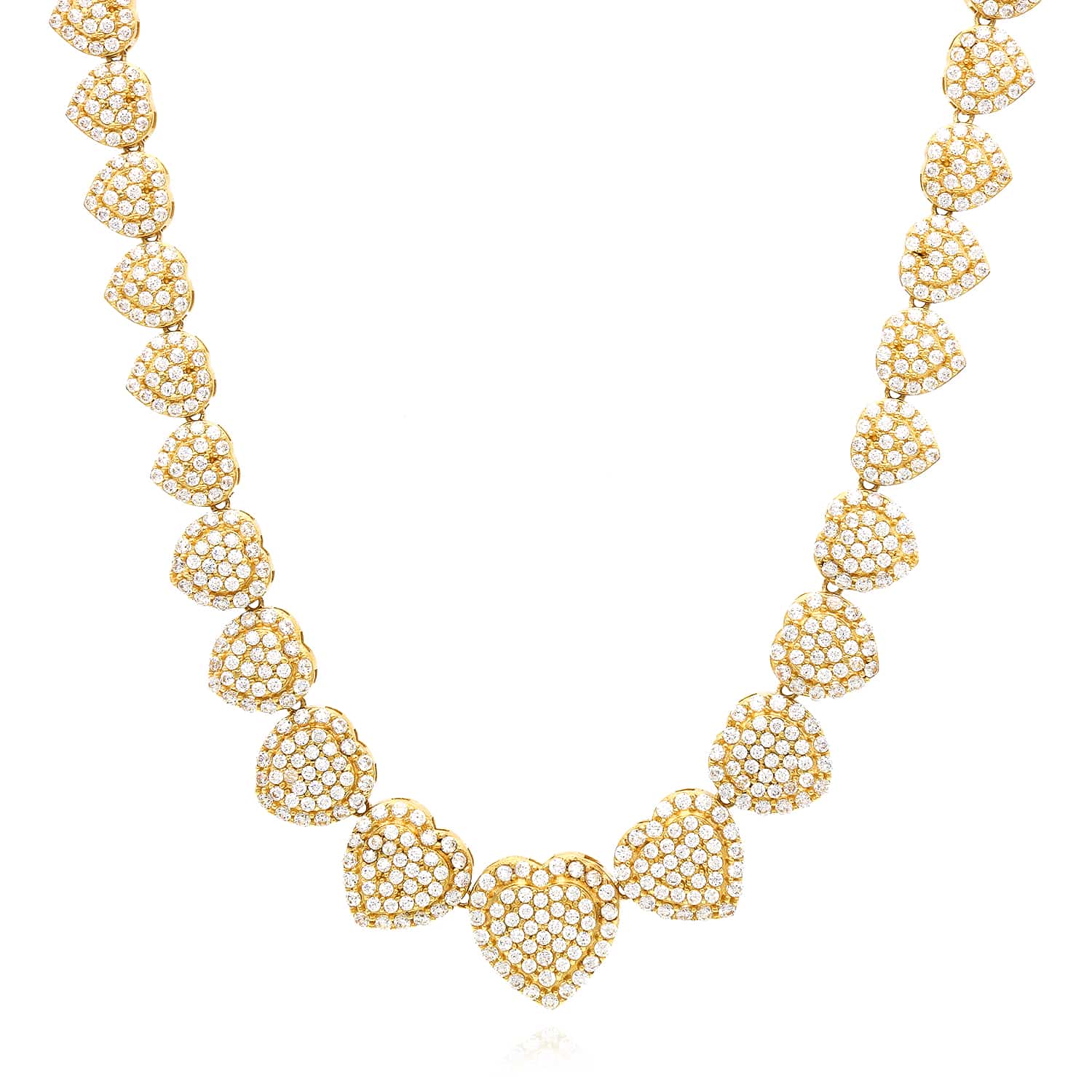 14K Yellow Gold CZ Graduated Heart Cluster Tennis Necklace 18
