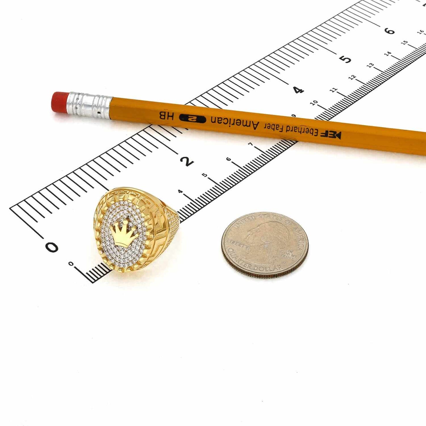 14K Gold Yellow CZ Royal Crown Greek Key Signet Ring