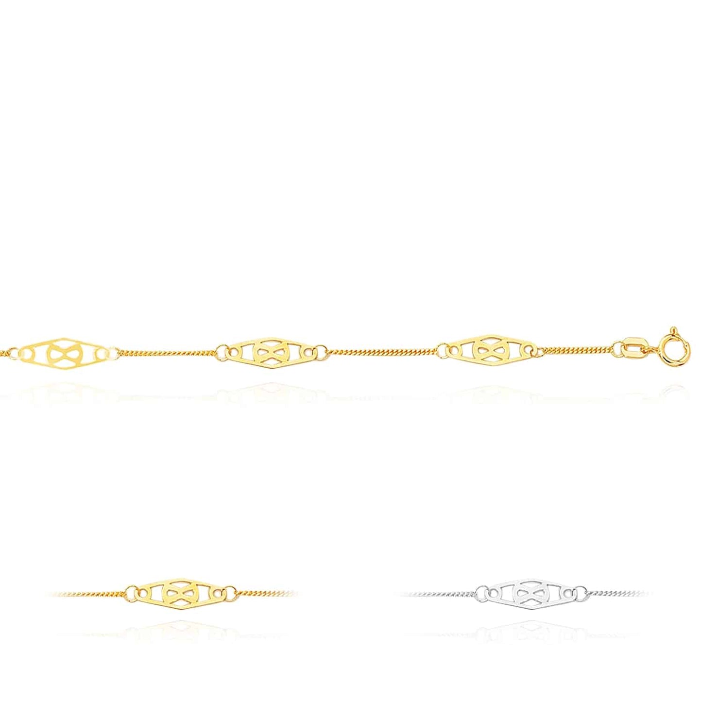 14K Gold Yellow White Infinity Station Anklet Bracelet 9"-10" Adjustable