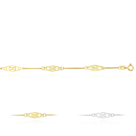 14K Yellow White Gold Infinity Station Anklet (Solid Links) 9"-10" Adjustable