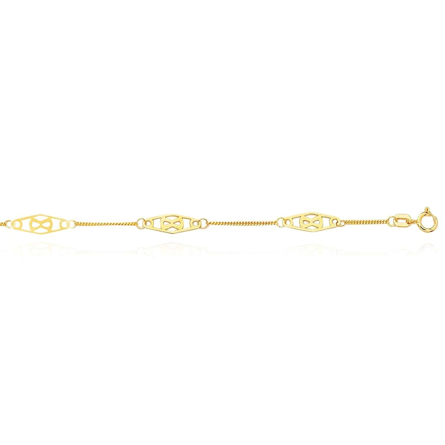 14K Gold Yellow White Infinity Station Anklet Bracelet 9"-10" Adjustable
