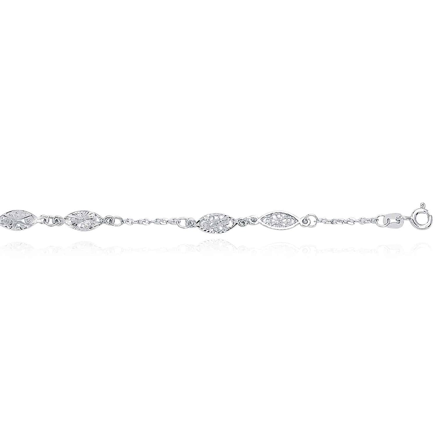 14K White Gold Filigree Station Anklet Bracelet 10"