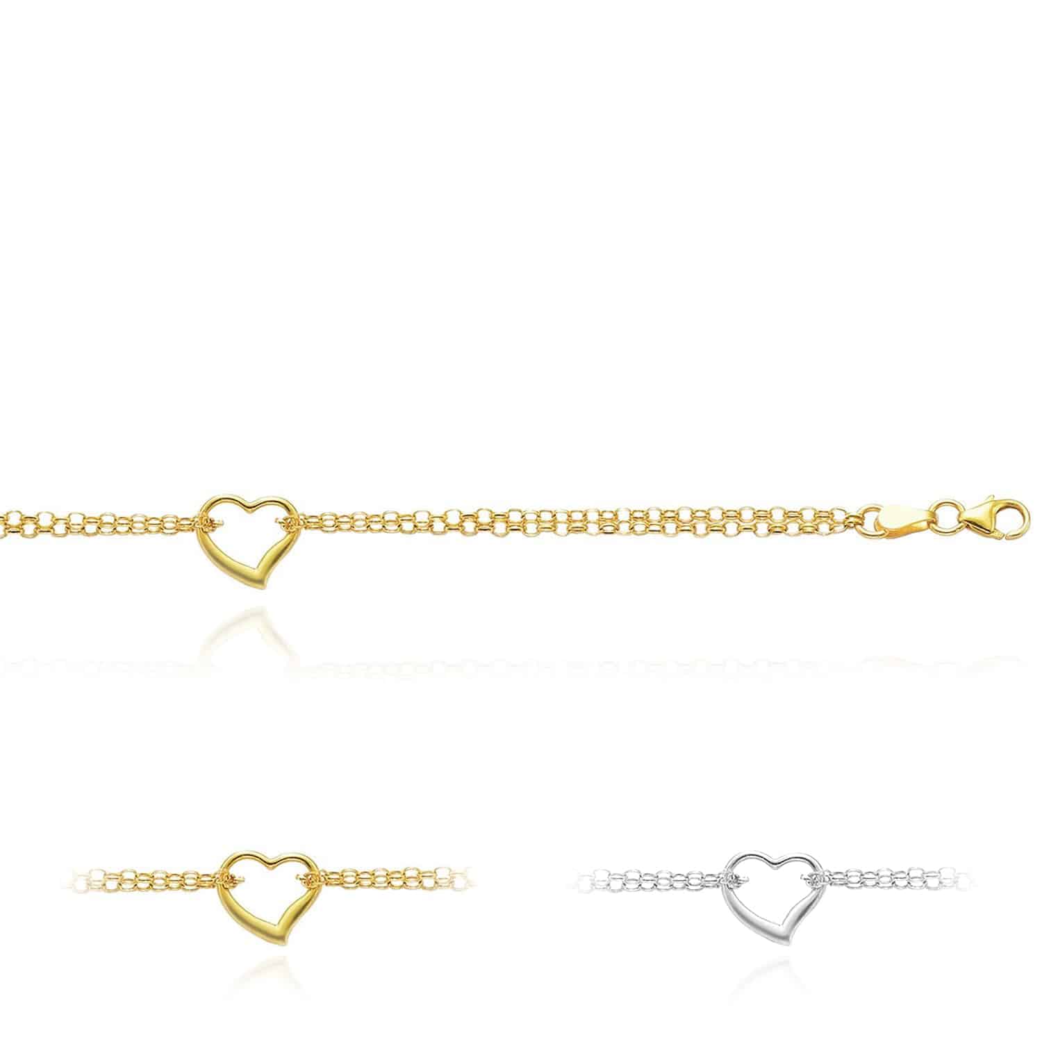 18K Gold Plated Heart Ball Link Chain Anklet Bracelet - Adjustable Stainless Steel Lobster Clasp