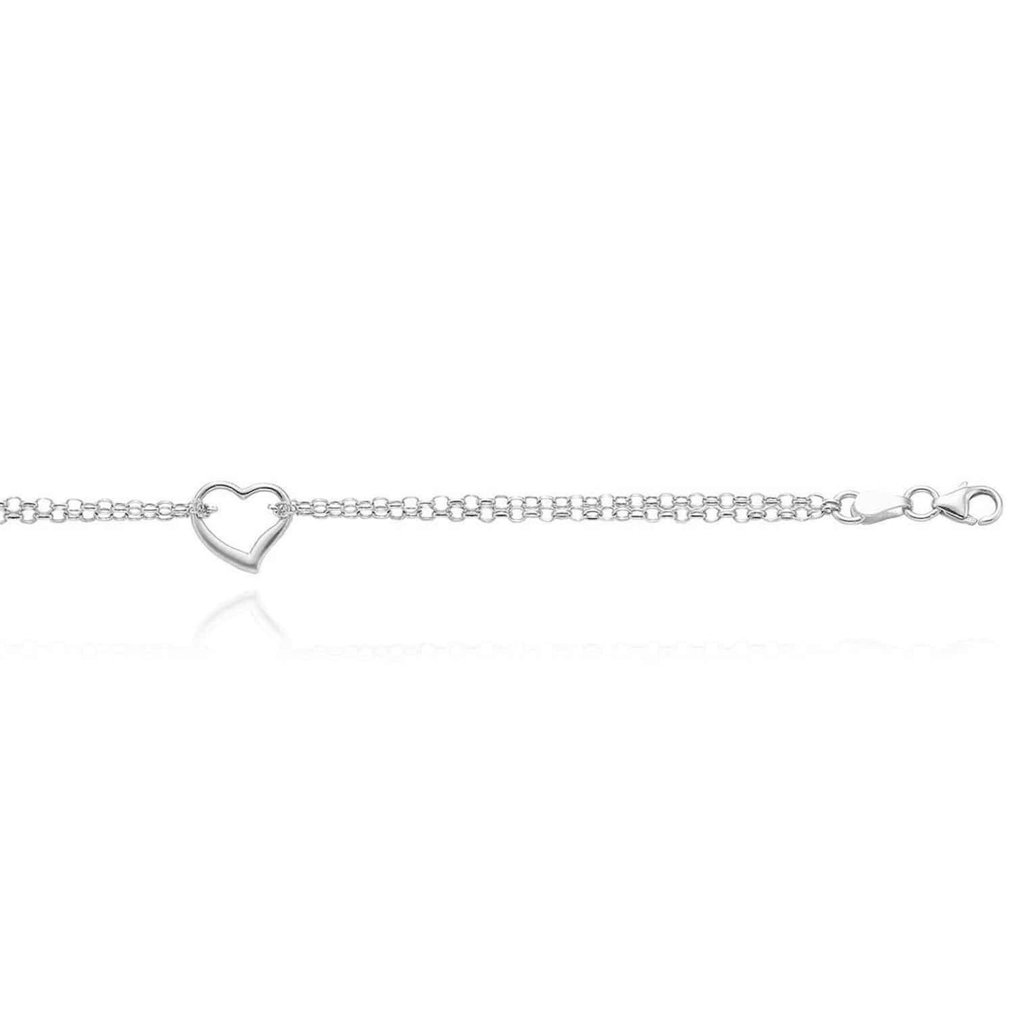 14K Gold Yellow White Double Open Heart Anklet Bracelet 10"