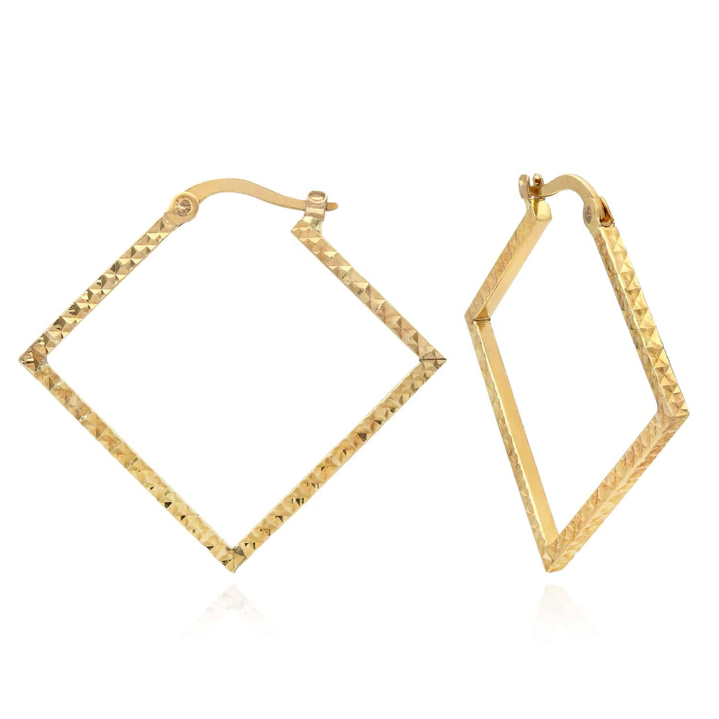 14K Gold Diamond-Cut Square Hoop Earrings 31mm