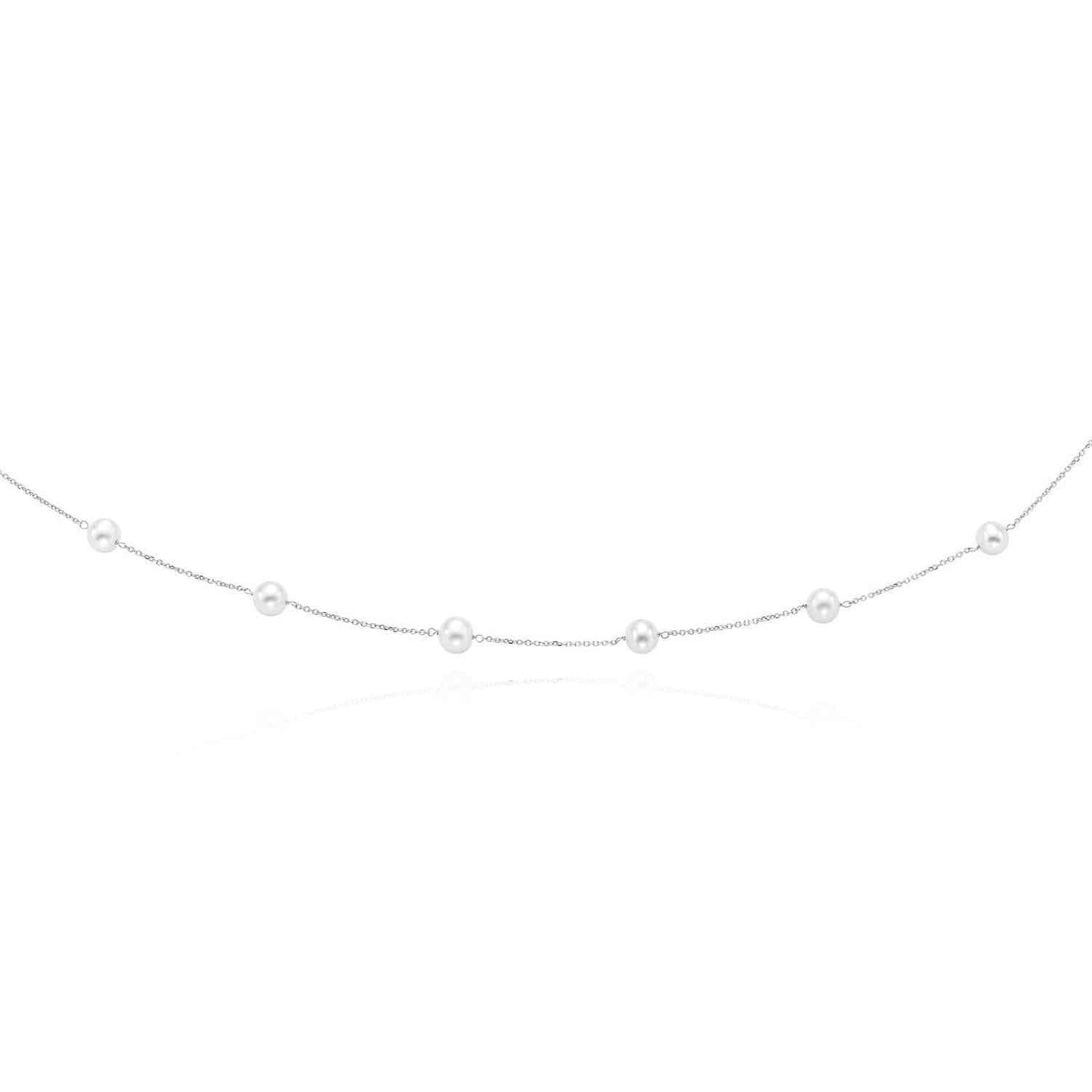 14K Gold 6.5mm Pearl Station By The Yard Cuban Necklace 16"-18"